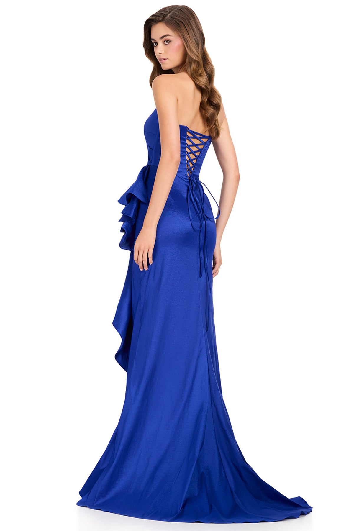 Ashley Lauren 12408 - Ruffle Detail Mermaid High Slit Prom Gown