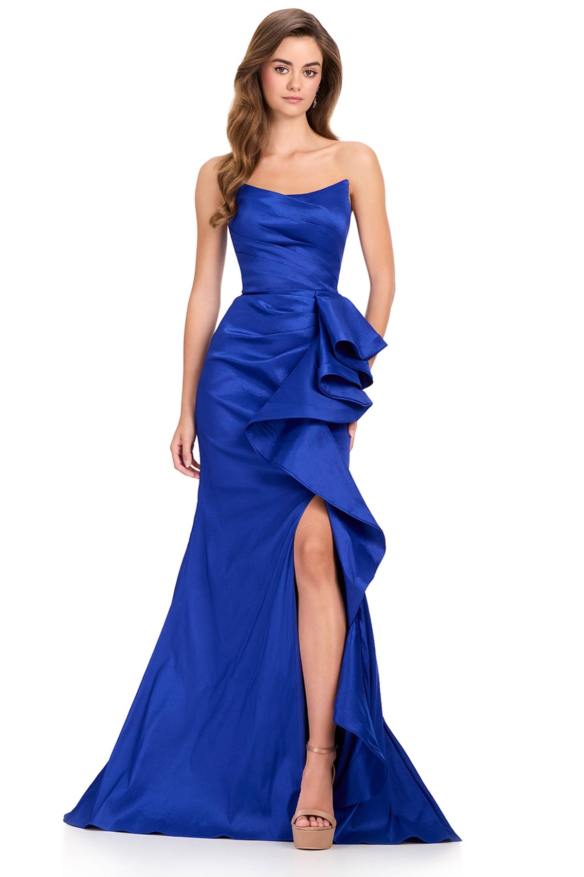 Ashley Lauren 12408 - Ruffle Detail Mermaid High Slit Prom Gown