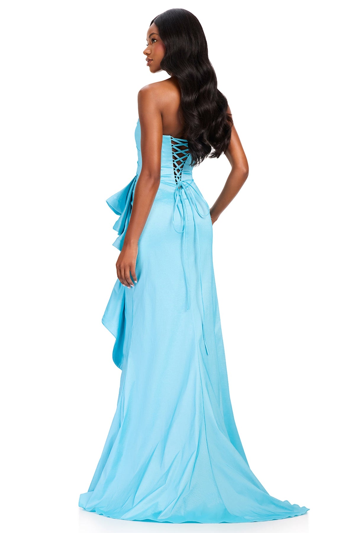 Ashley Lauren 12408 - Ruffle Detail Mermaid High Slit Prom Gown