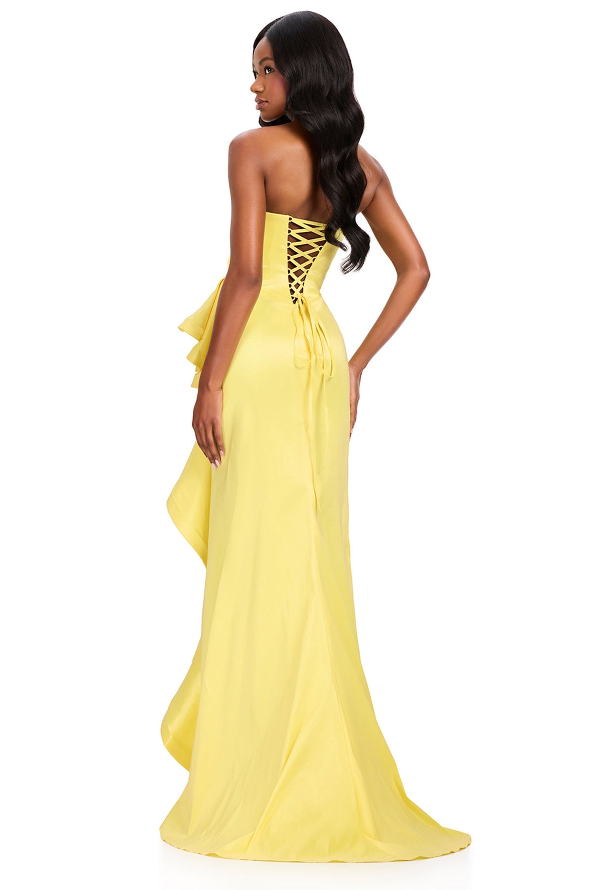Ashley Lauren 12408 - Ruffle Detail Mermaid High Slit Prom Gown