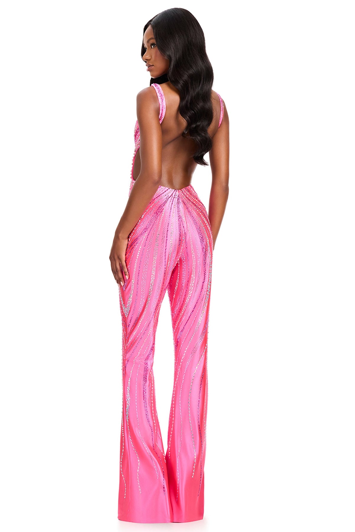 Ashley Lauren 12410 - V-Neckline Radiating Beaded Jumpsuit