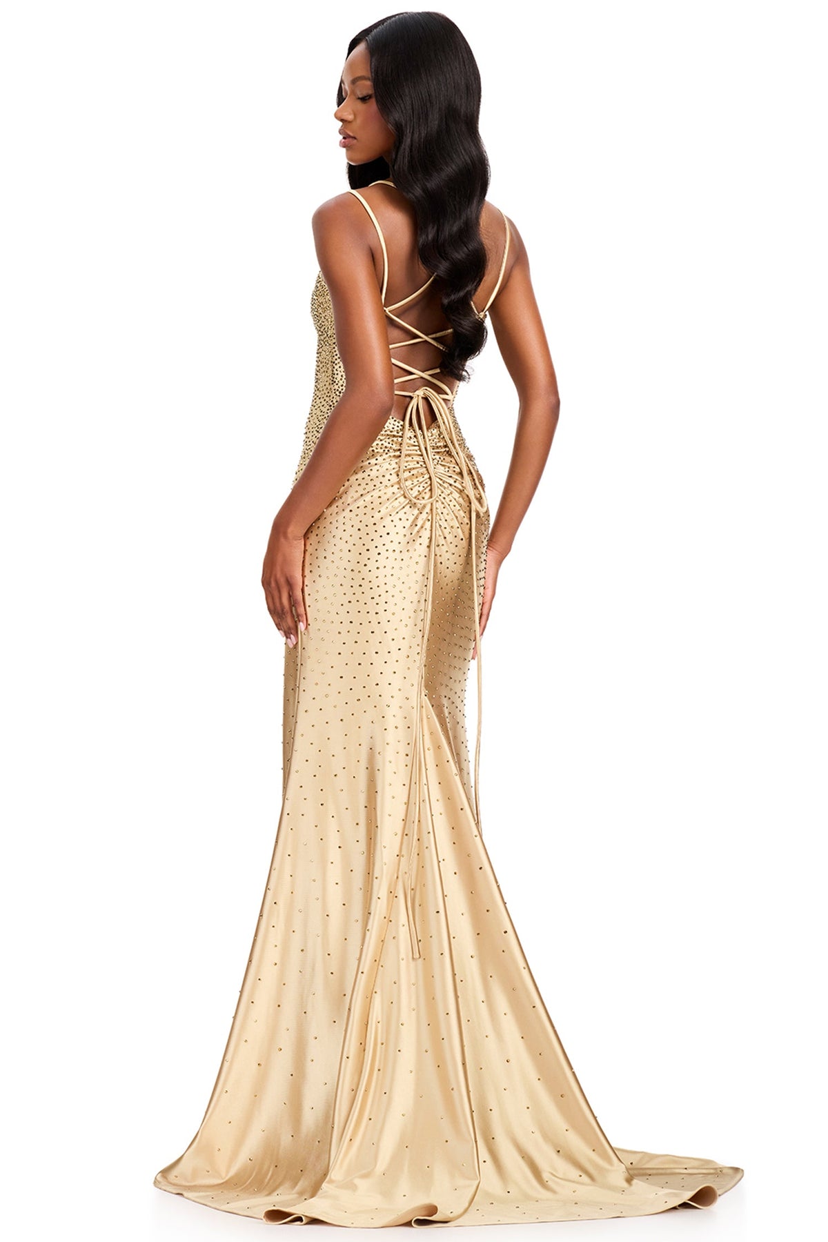 Ashley Lauren 12412 - Sweetheart Beaded High Slit Prom Gown