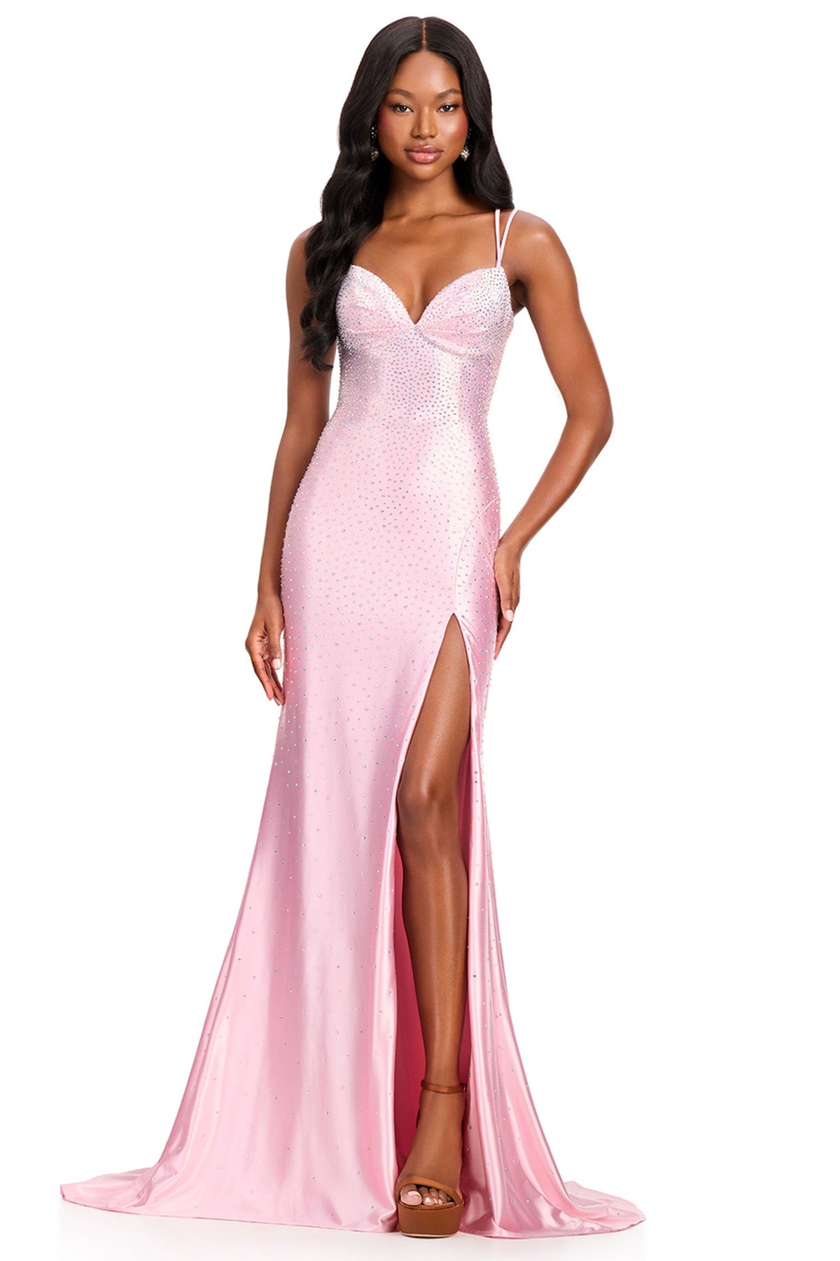 Ashley Lauren 12412 - Sweetheart Beaded High Slit Prom Gown