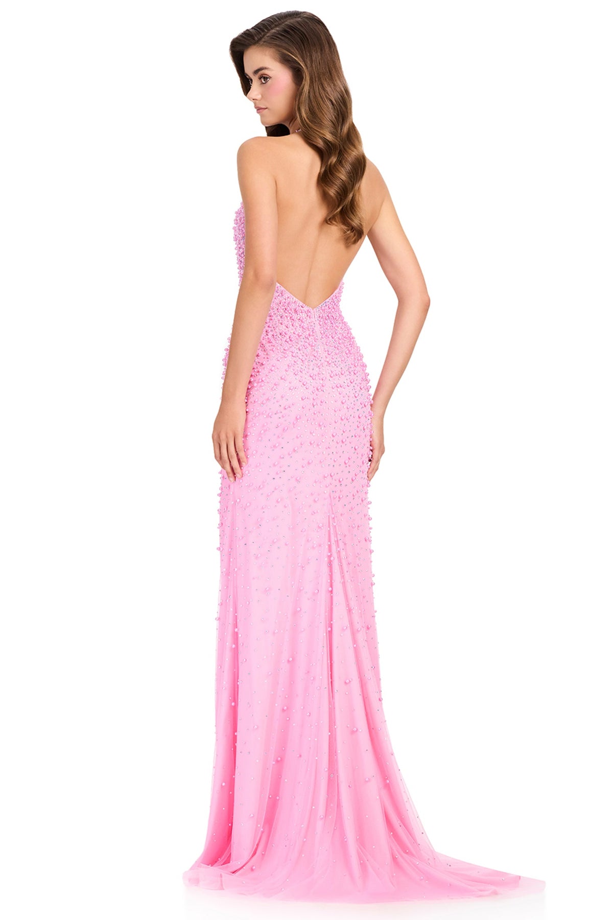 Ashley Lauren 12413 - Backless Pearl Embellished Sheath Prom Gown