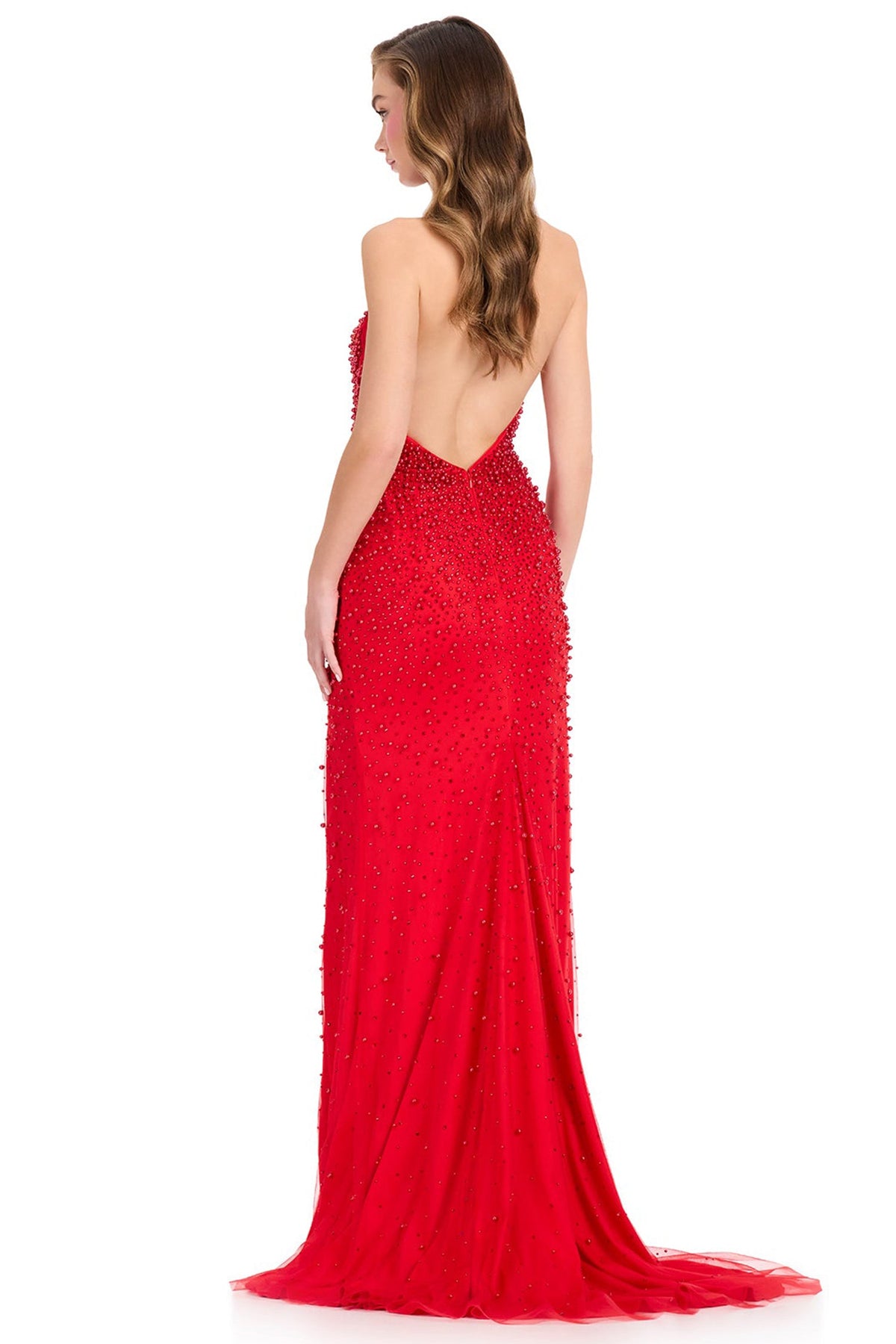 Ashley Lauren 12413 - Backless Pearl Embellished Sheath Prom Gown