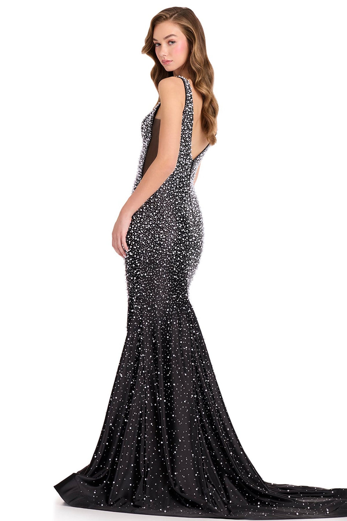 Ashley Lauren 12415 - Sleeveless V-Neckline Pearl Ornate Prom Gown