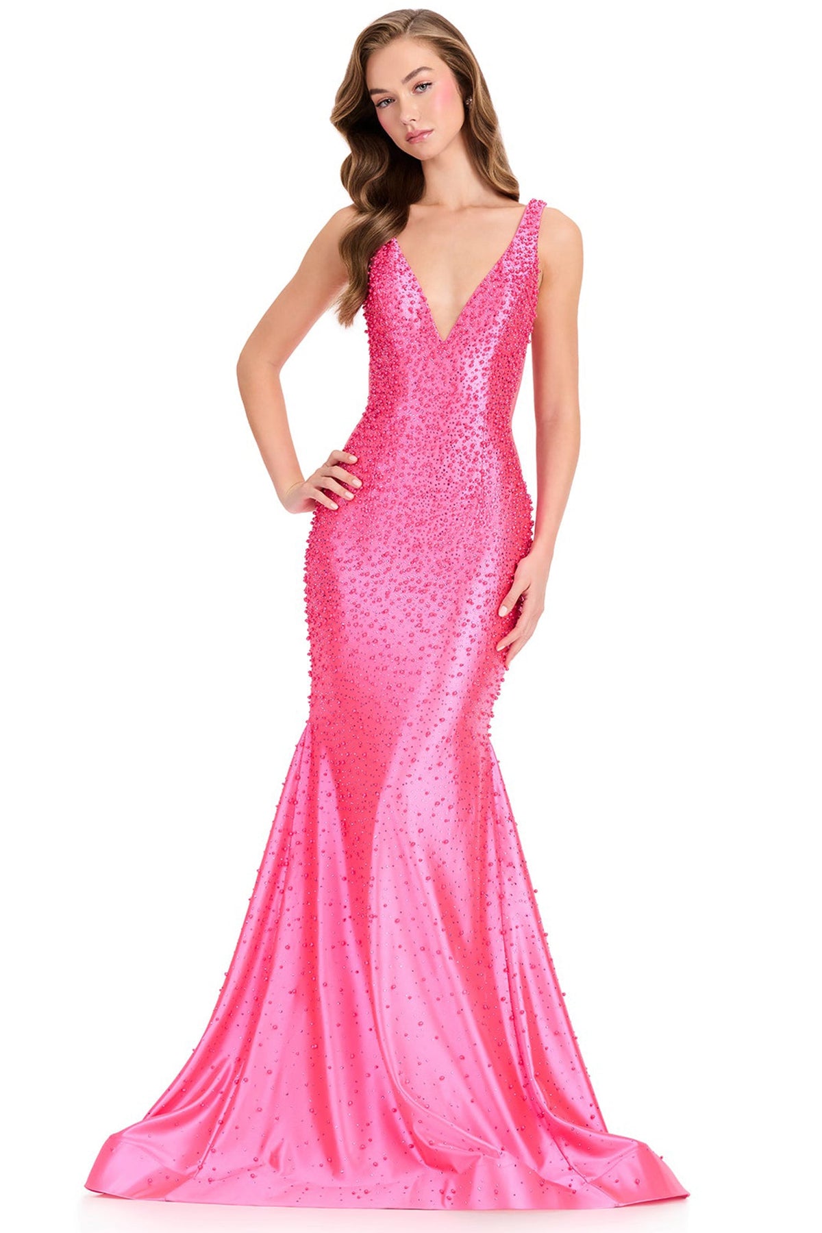 Ashley Lauren 12415 - Sleeveless V-Neckline Pearl Ornate Prom Gown