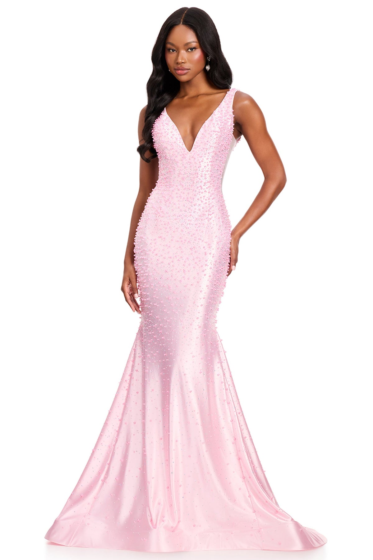 Ashley Lauren 12415 - Sleeveless V-Neckline Pearl Ornate Prom Gown
