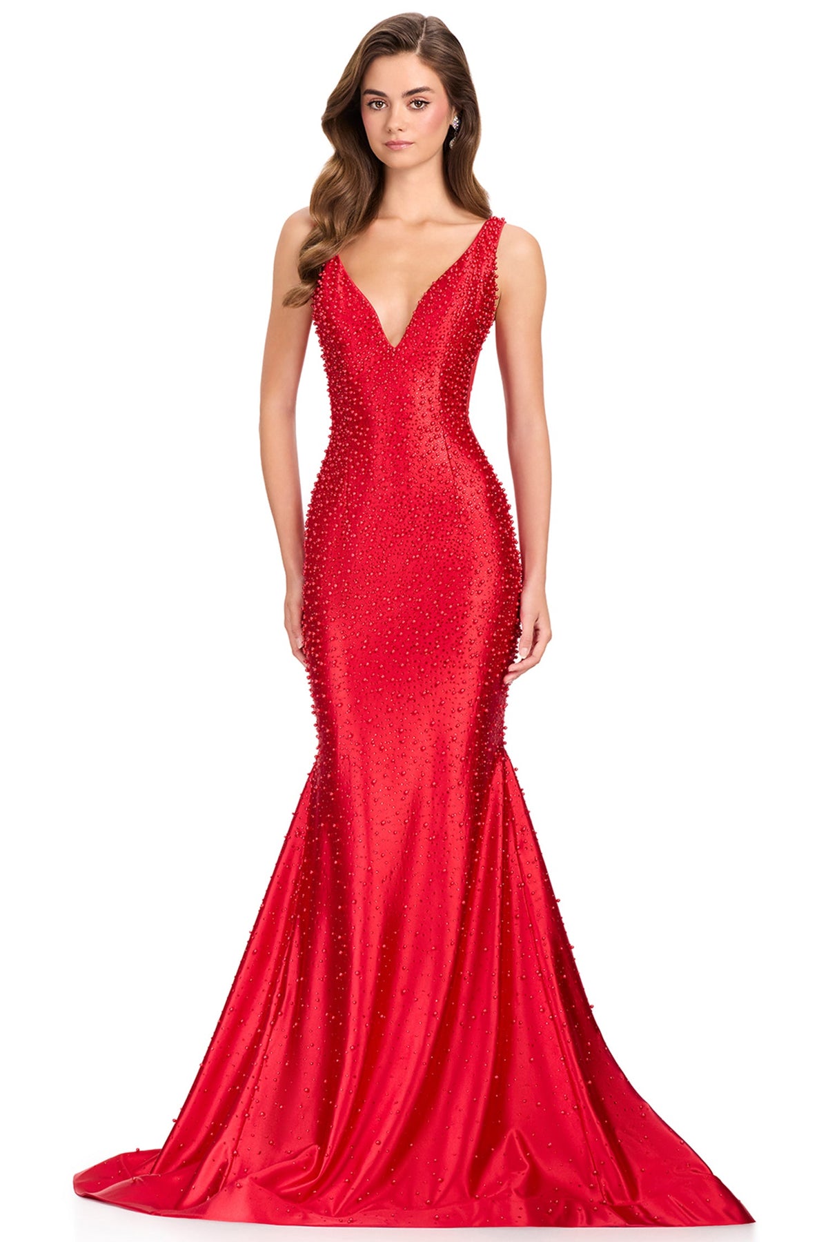 Ashley Lauren 12415 - Sleeveless V-Neckline Pearl Ornate Prom Gown