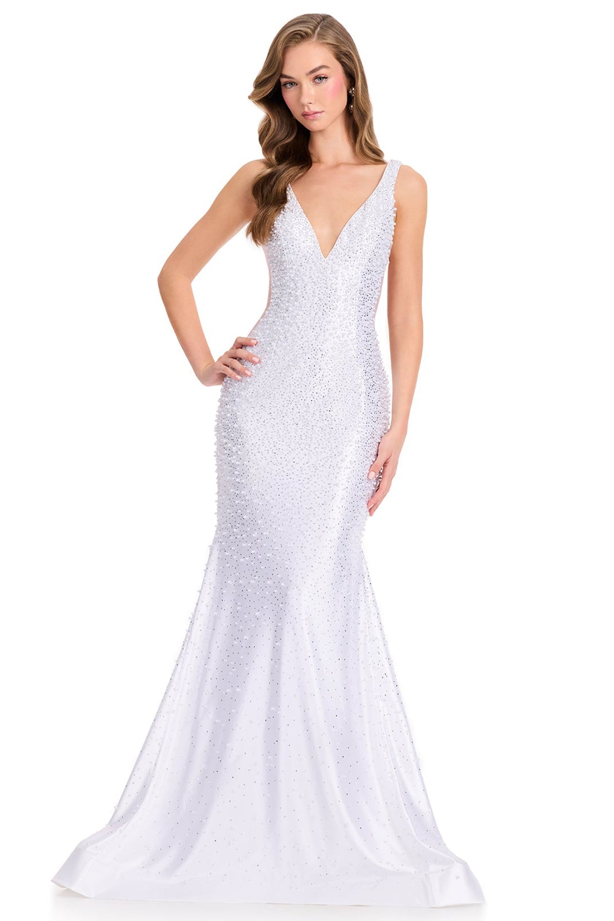 Ashley Lauren 12415 - Sleeveless V-Neckline Pearl Ornate Prom Gown