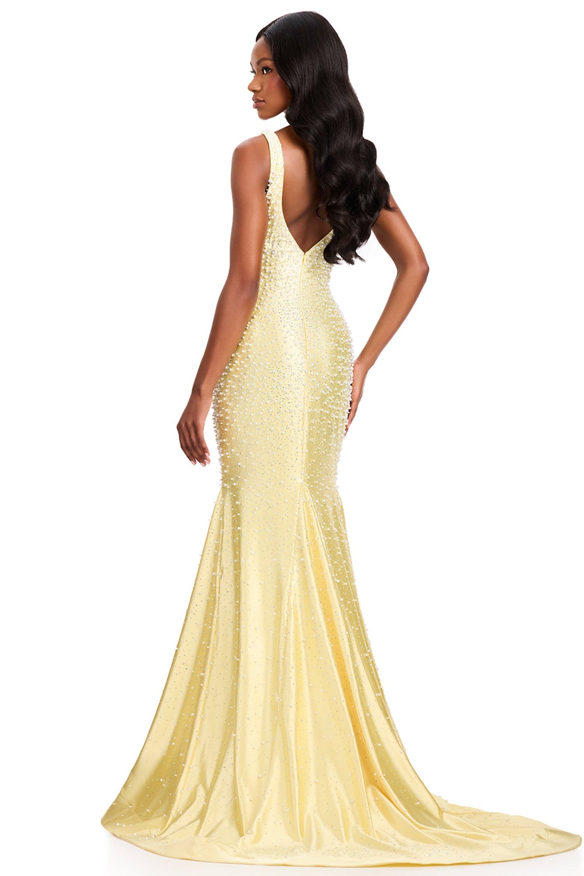 Ashley Lauren 12415 - Sleeveless V-Neckline Pearl Ornate Prom Gown