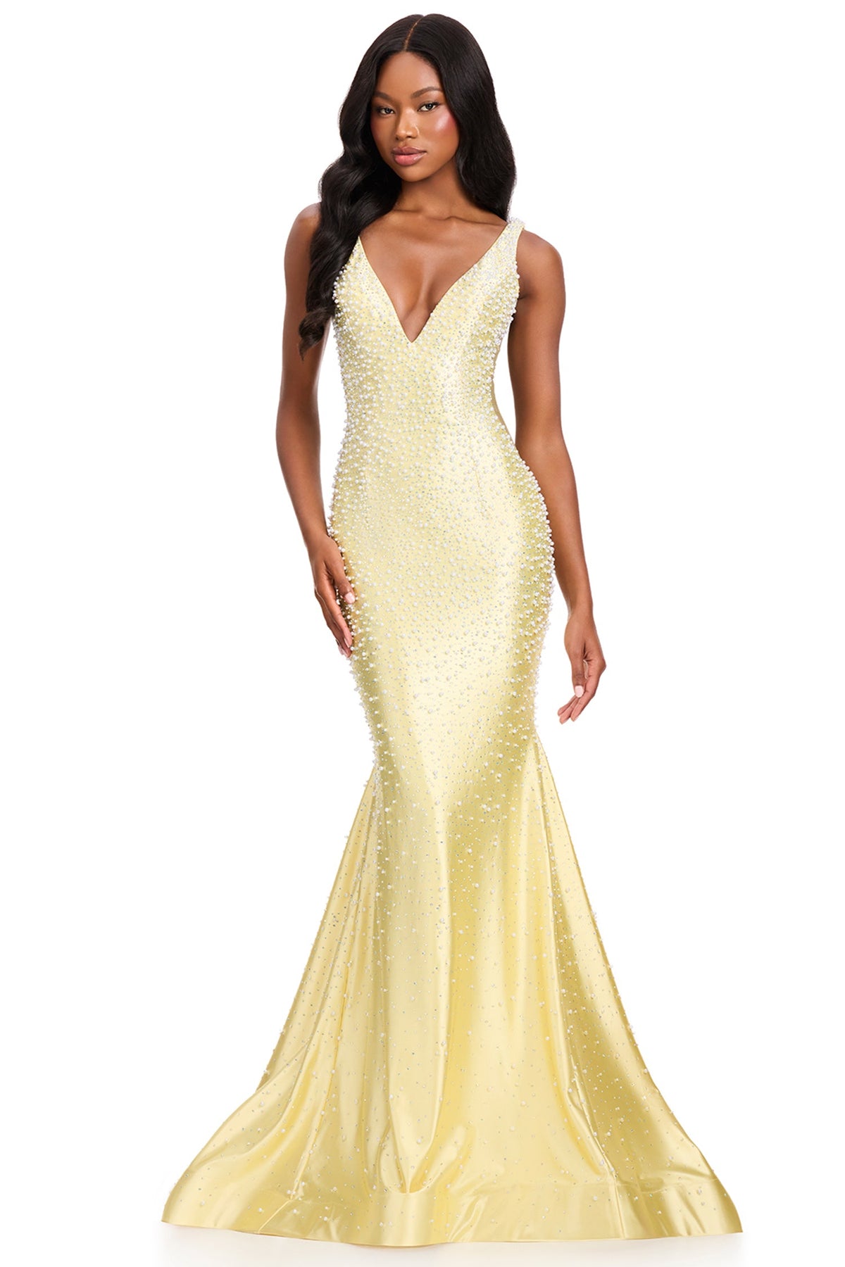 Ashley Lauren 12415 - Sleeveless V-Neckline Pearl Ornate Prom Gown