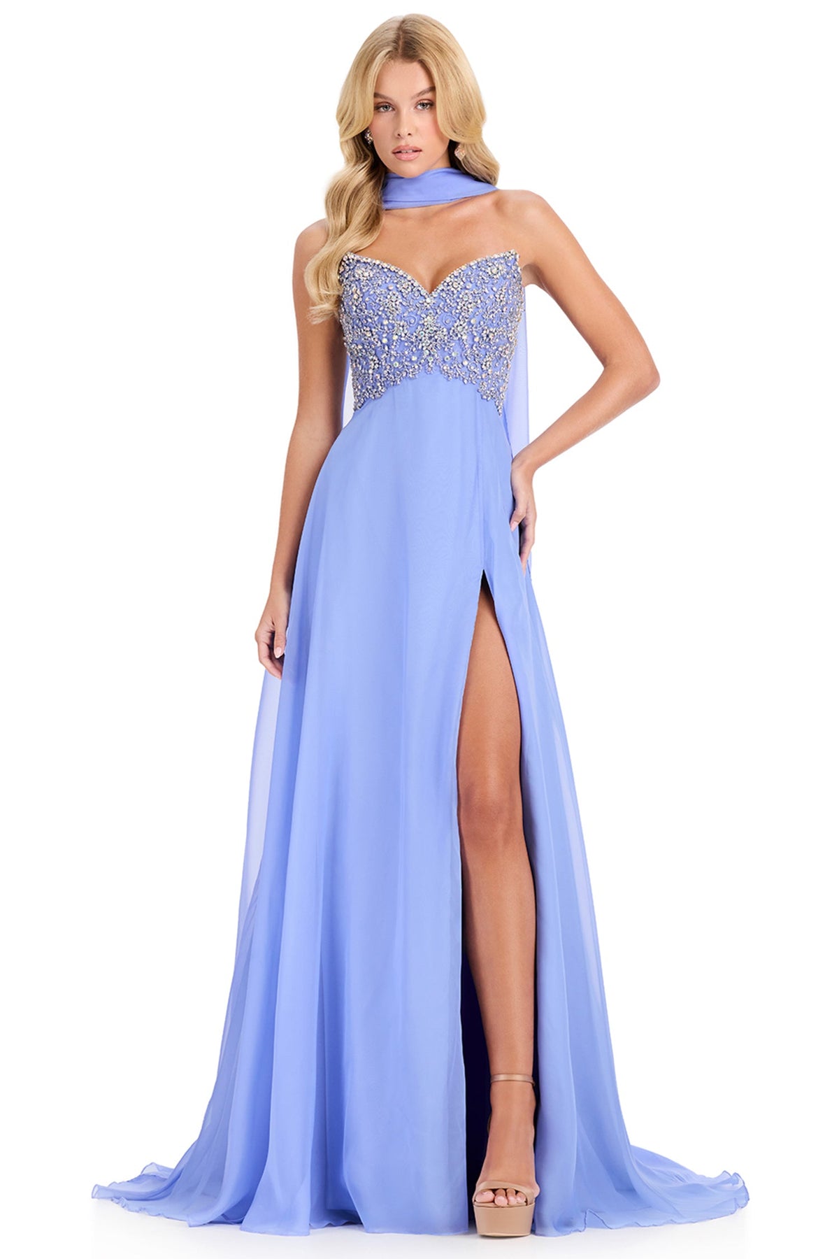 Ashley Lauren 12420 - Sweetheart Embellished Chiffon A-Line Prom Gown