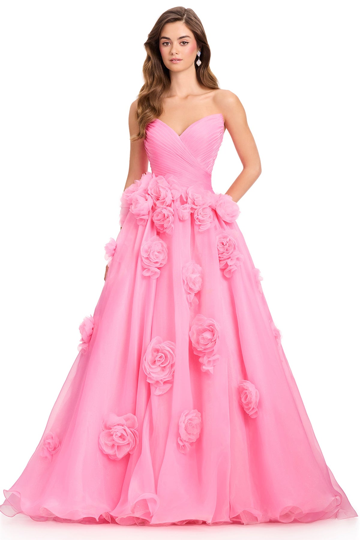 Ashley Lauren 12422 - Strapless Organza 3D Floral Prom Gown