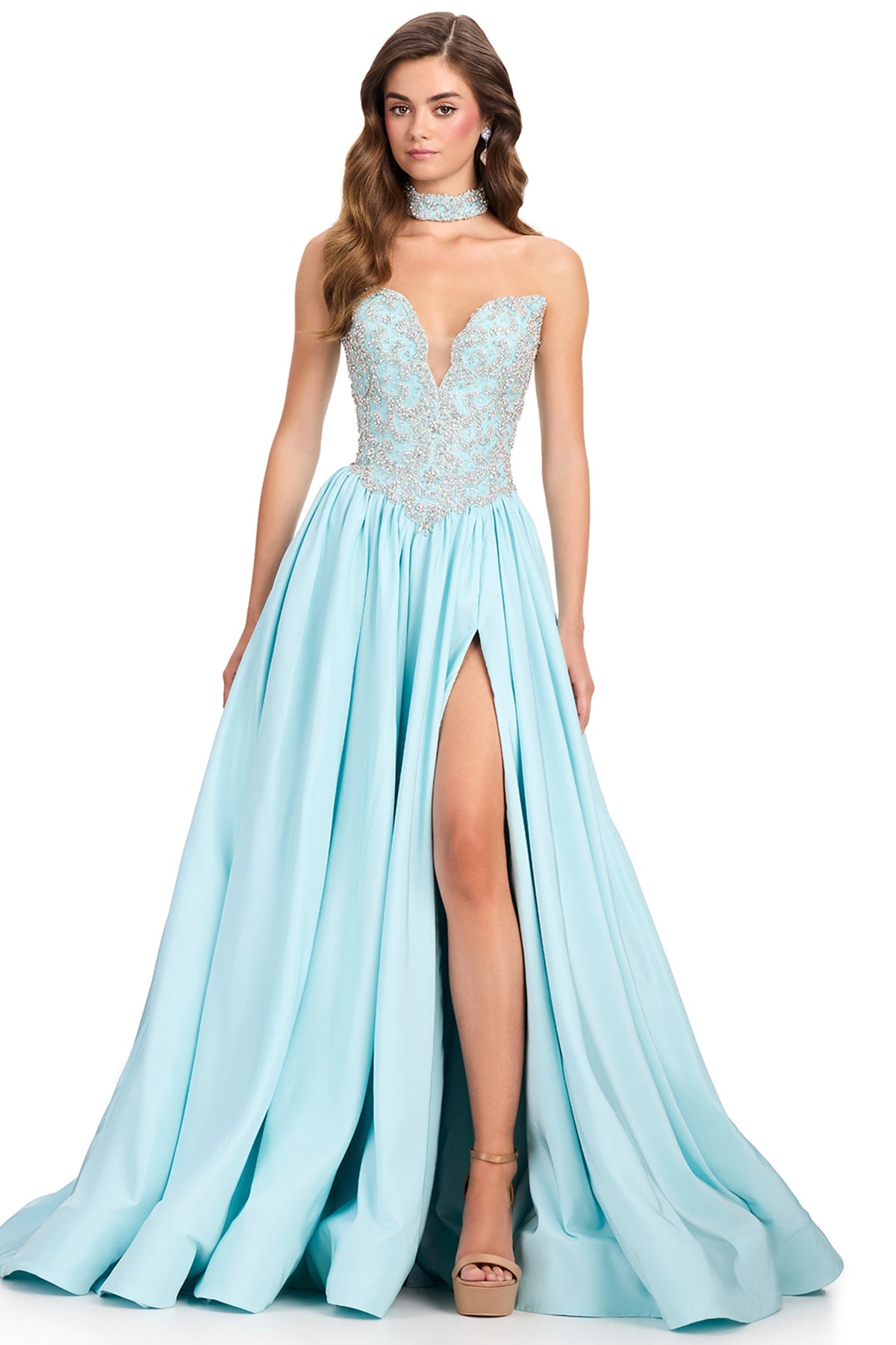 Ashley Lauren 12425 - Plunging Sweetheart Beaded Prom Gown with Choker