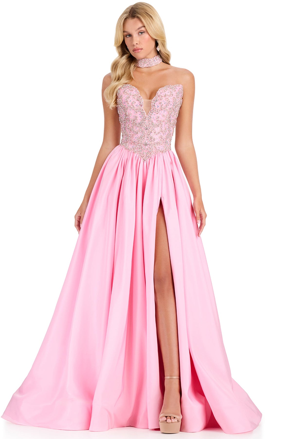 Ashley Lauren 12425 - Plunging Sweetheart Beaded Prom Gown with Choker