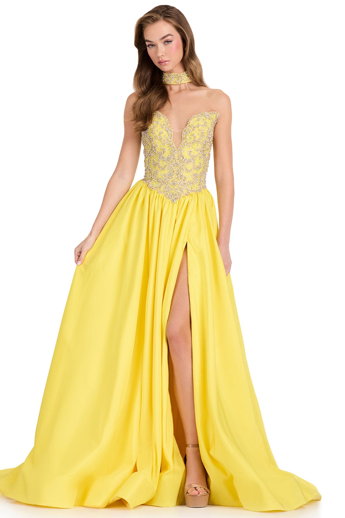 Ashley Lauren 12425 - Plunging Sweetheart Beaded Prom Gown with Choker