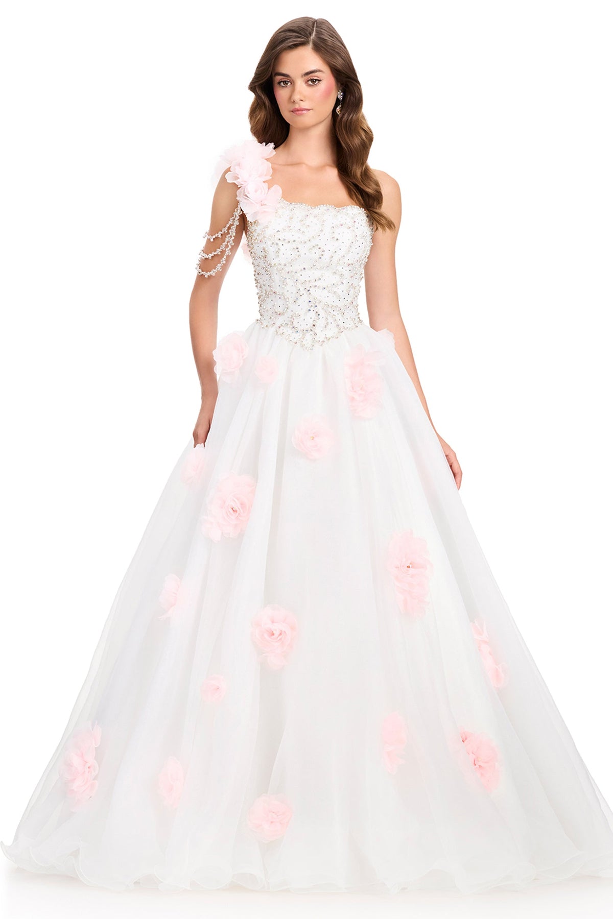 Ashley Lauren 12426 - Beaded Bodice Asymmetric Floral Prom Gown