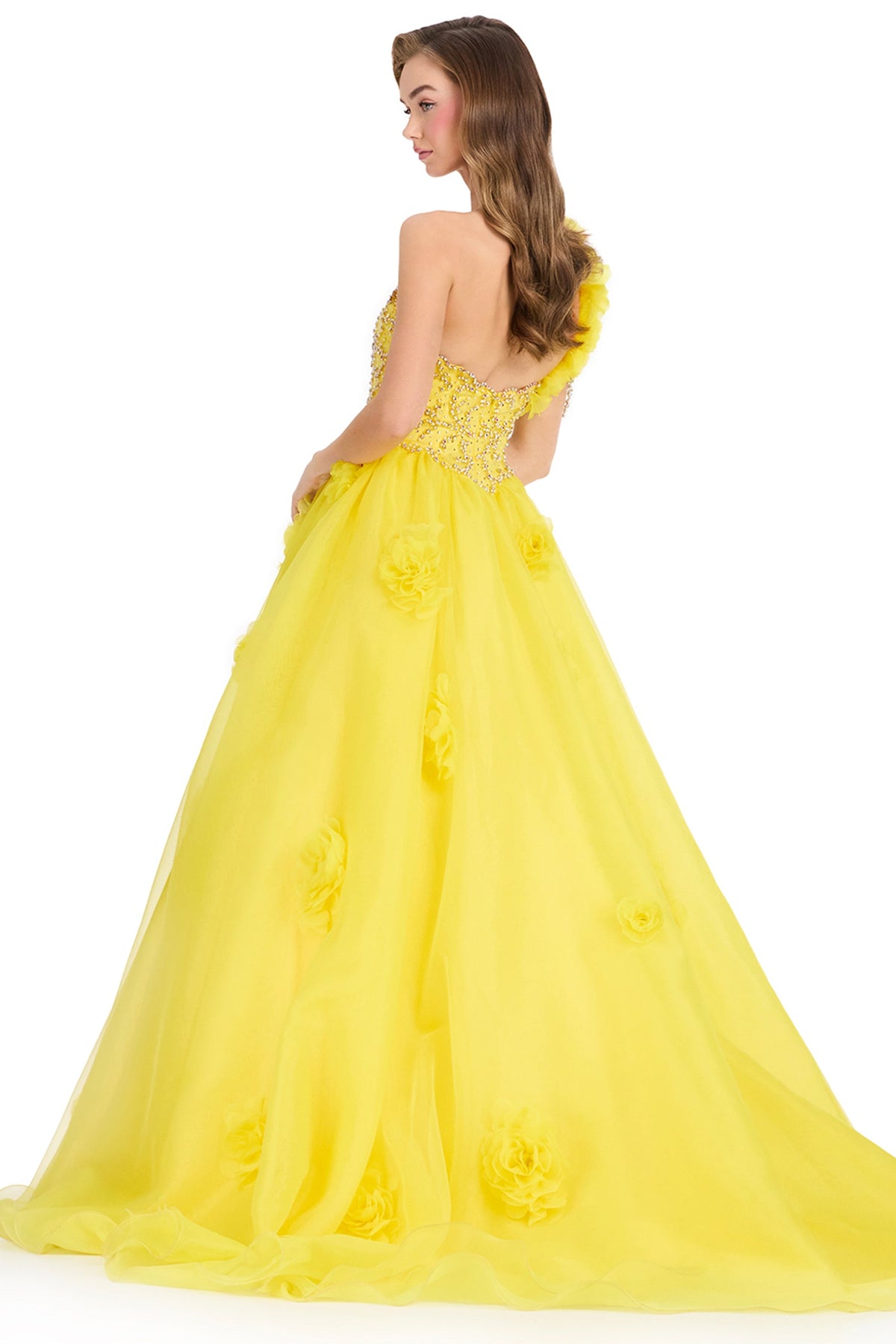 Ashley Lauren 12426 - Beaded Bodice Asymmetric Floral Prom Gown