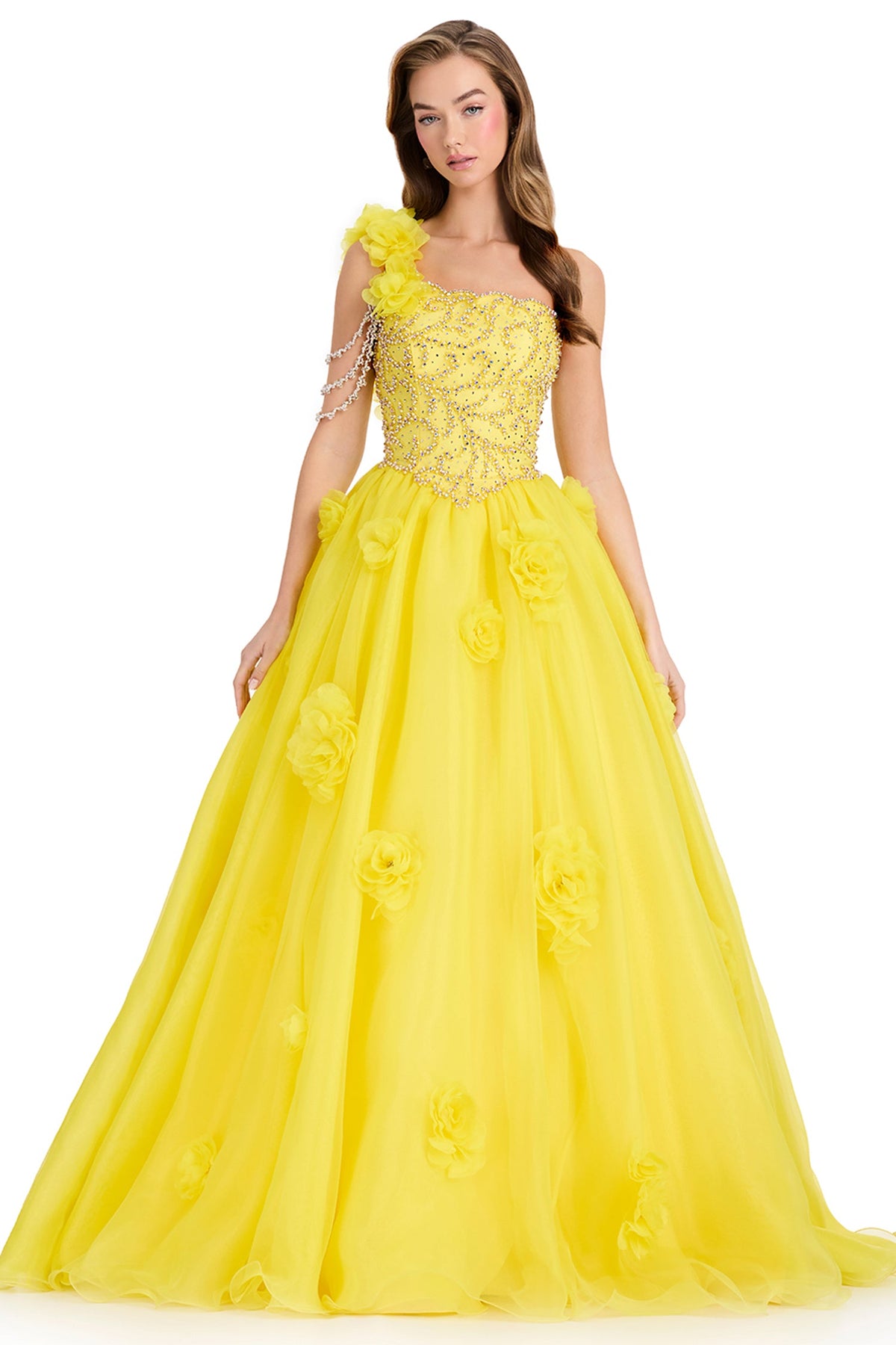 Ashley Lauren 12426 - Beaded Bodice Asymmetric Floral Prom Gown
