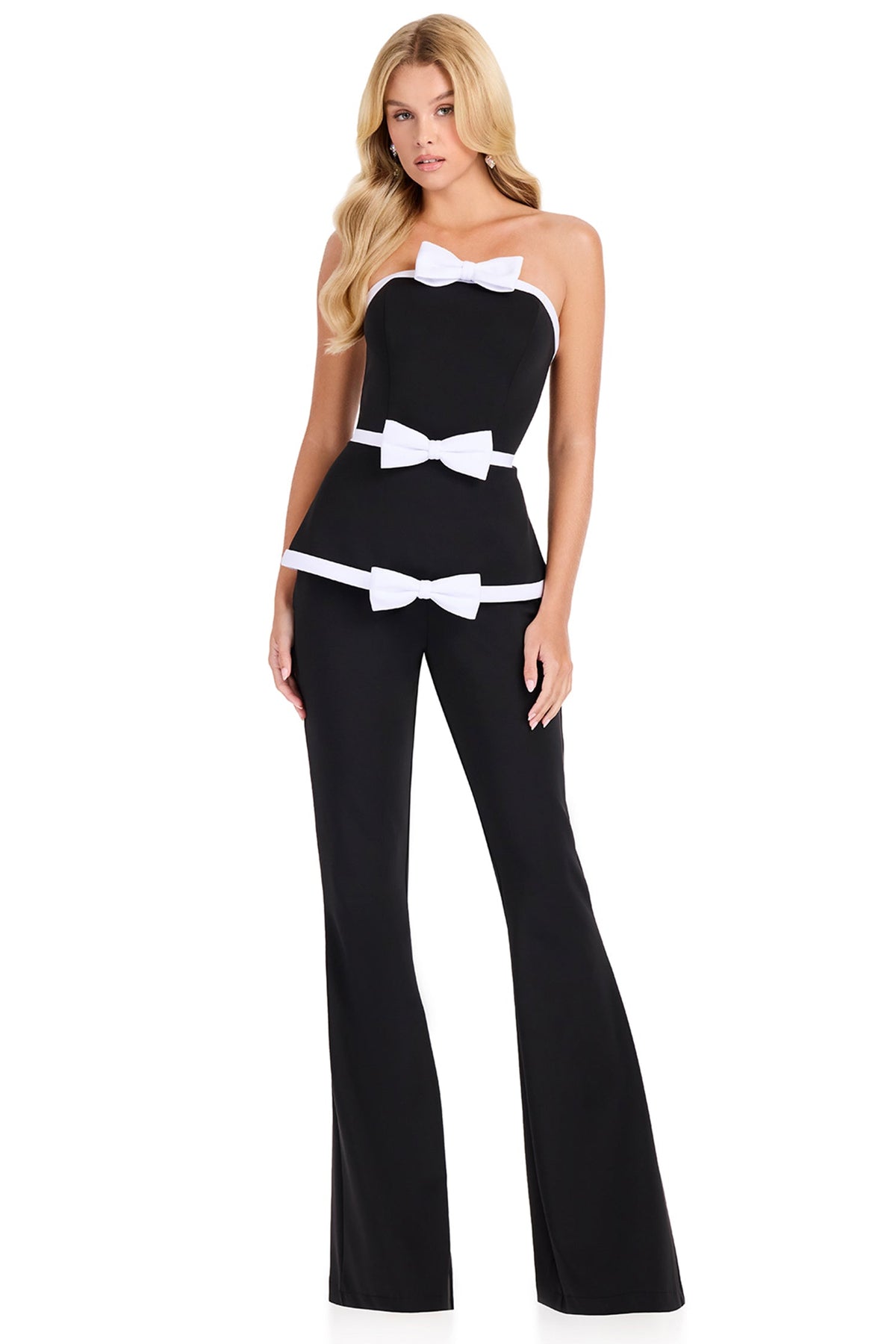 Ashley Lauren 12427 - Bow Detail Peplum Strapless Jumpsuit