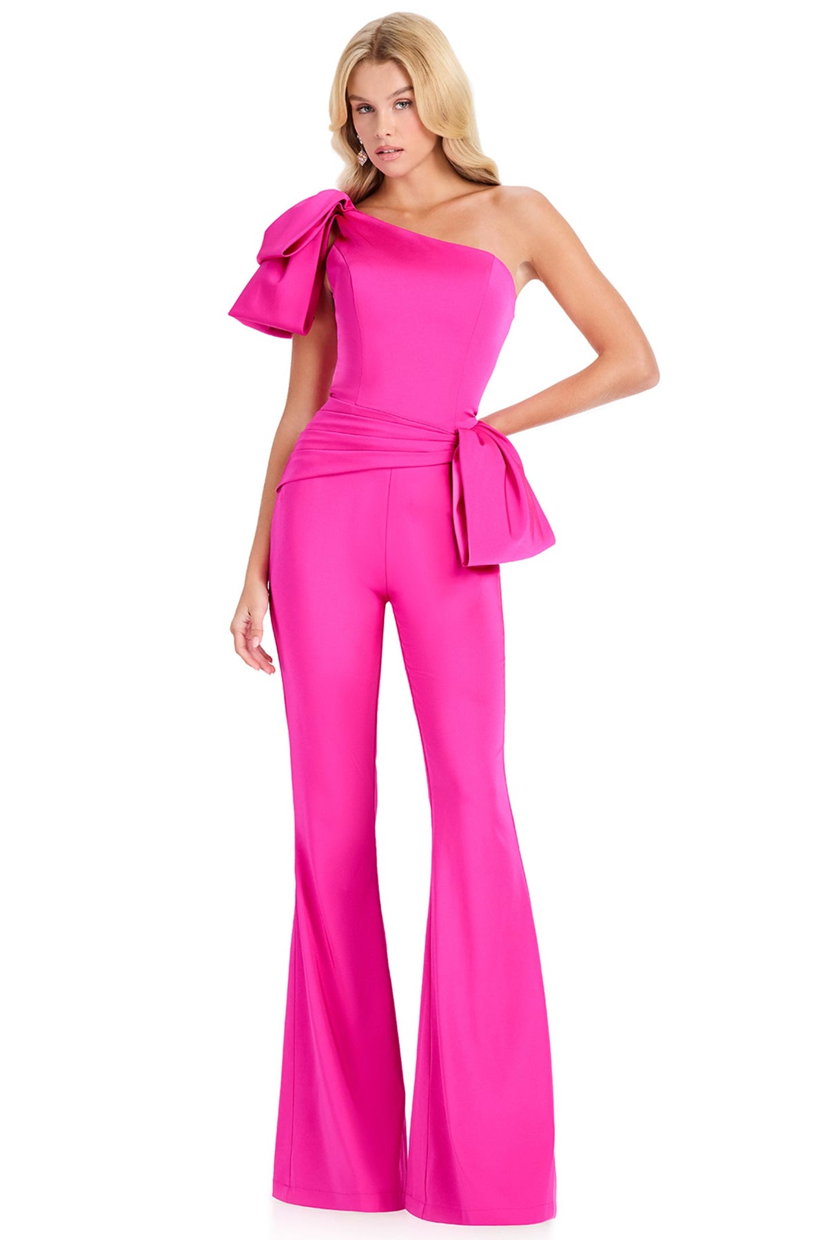 Ashley Lauren 12428 - Flared Leg Asymmetrical Neck Jumpsuit