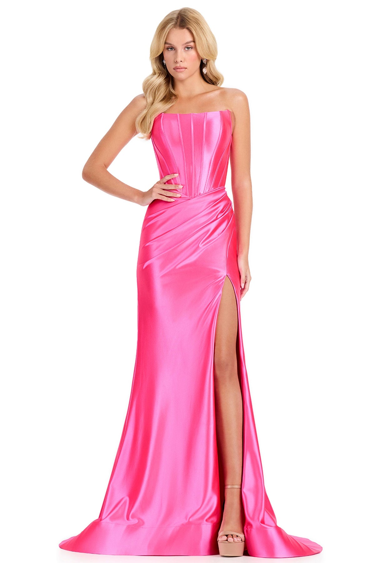 Ashley Lauren 12432 - Strapless High Slit Jersey Prom Gown