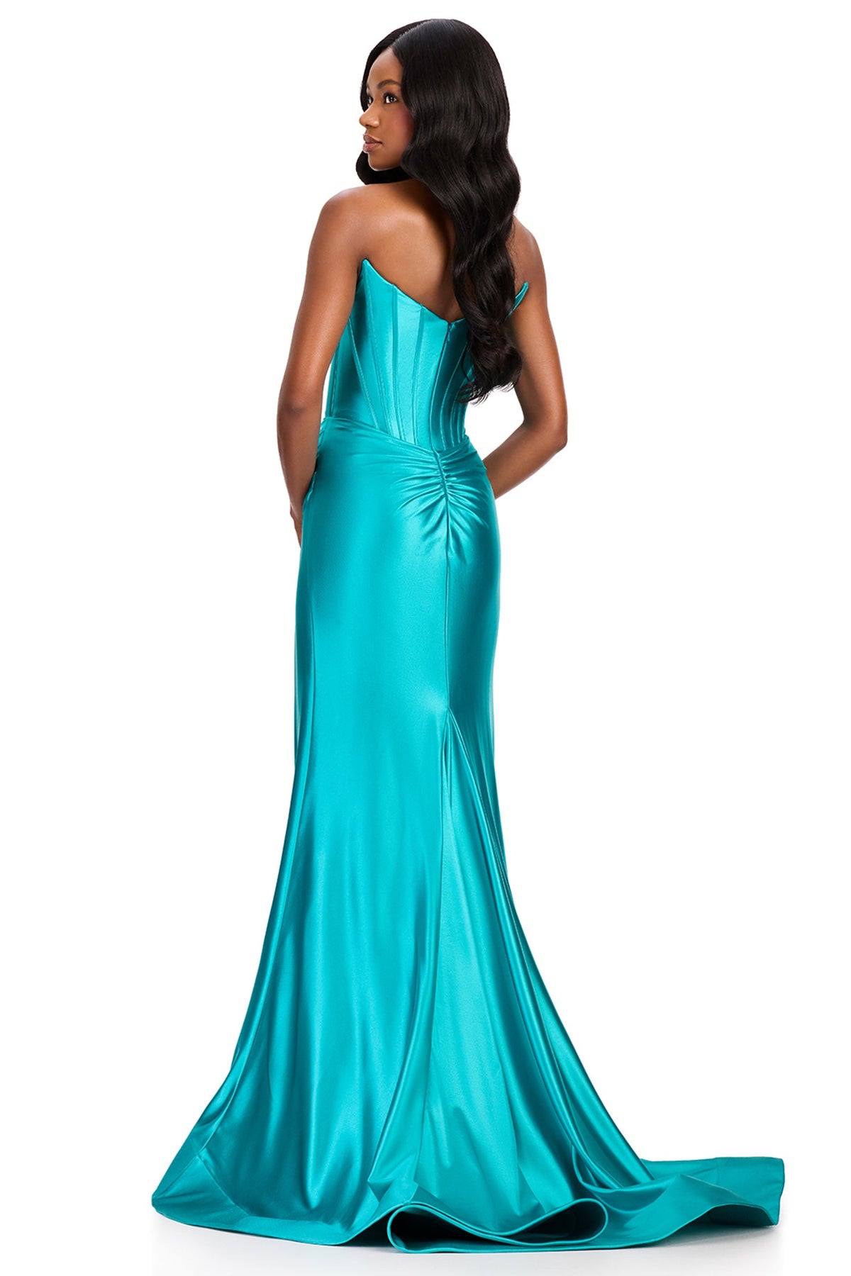Ashley Lauren 12432 - Strapless High Slit Jersey Prom Gown