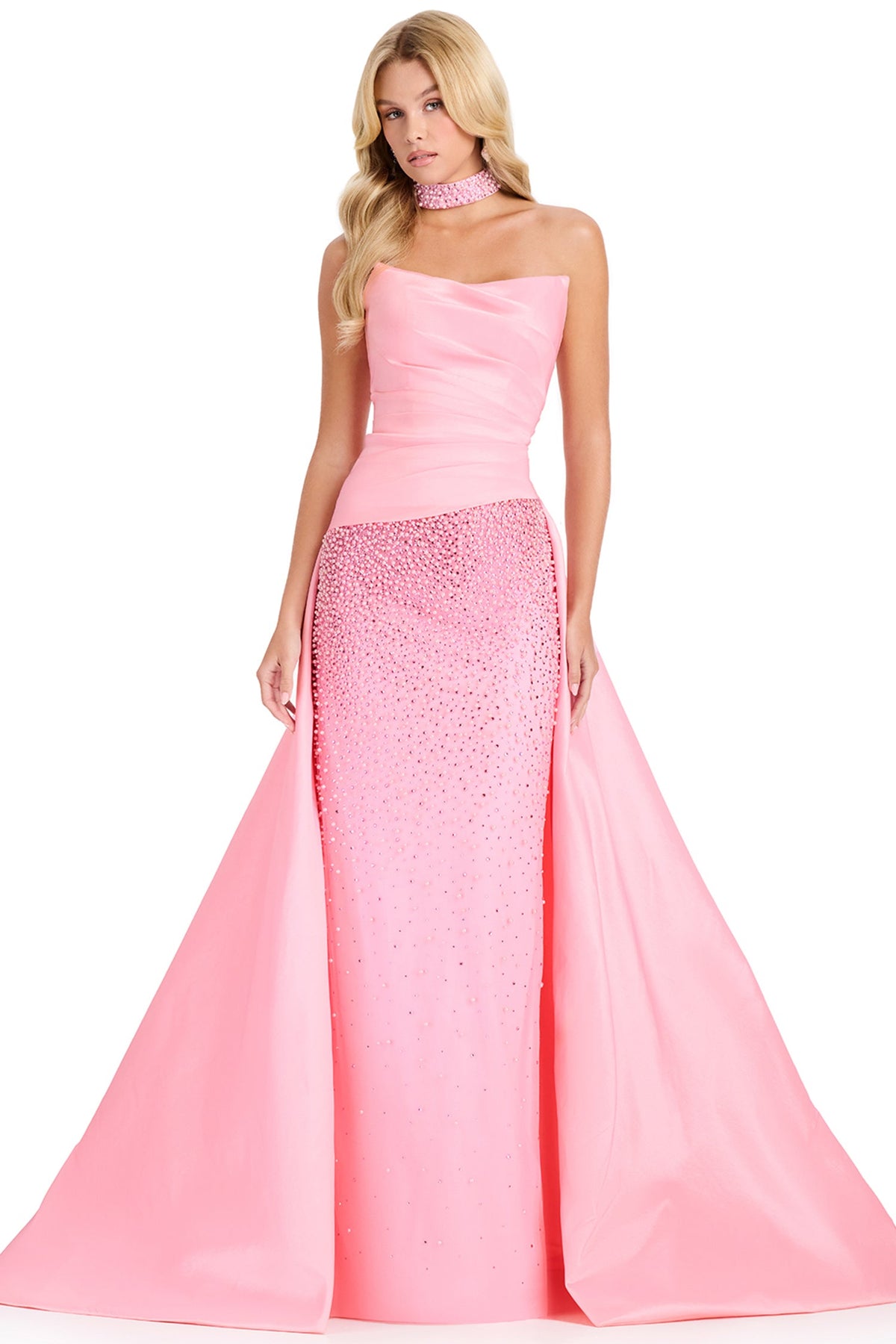 Ashley Lauren 12436 - Pearl Embellished Taffeta Strapless Prom Gown