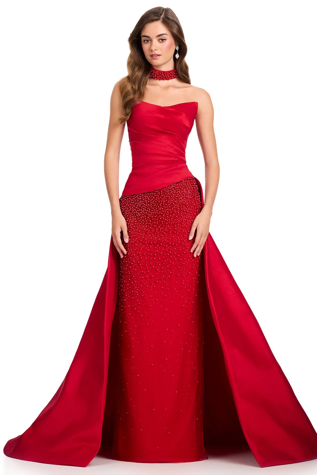 Ashley Lauren 12436 - Pearl Embellished Taffeta Strapless Prom Gown