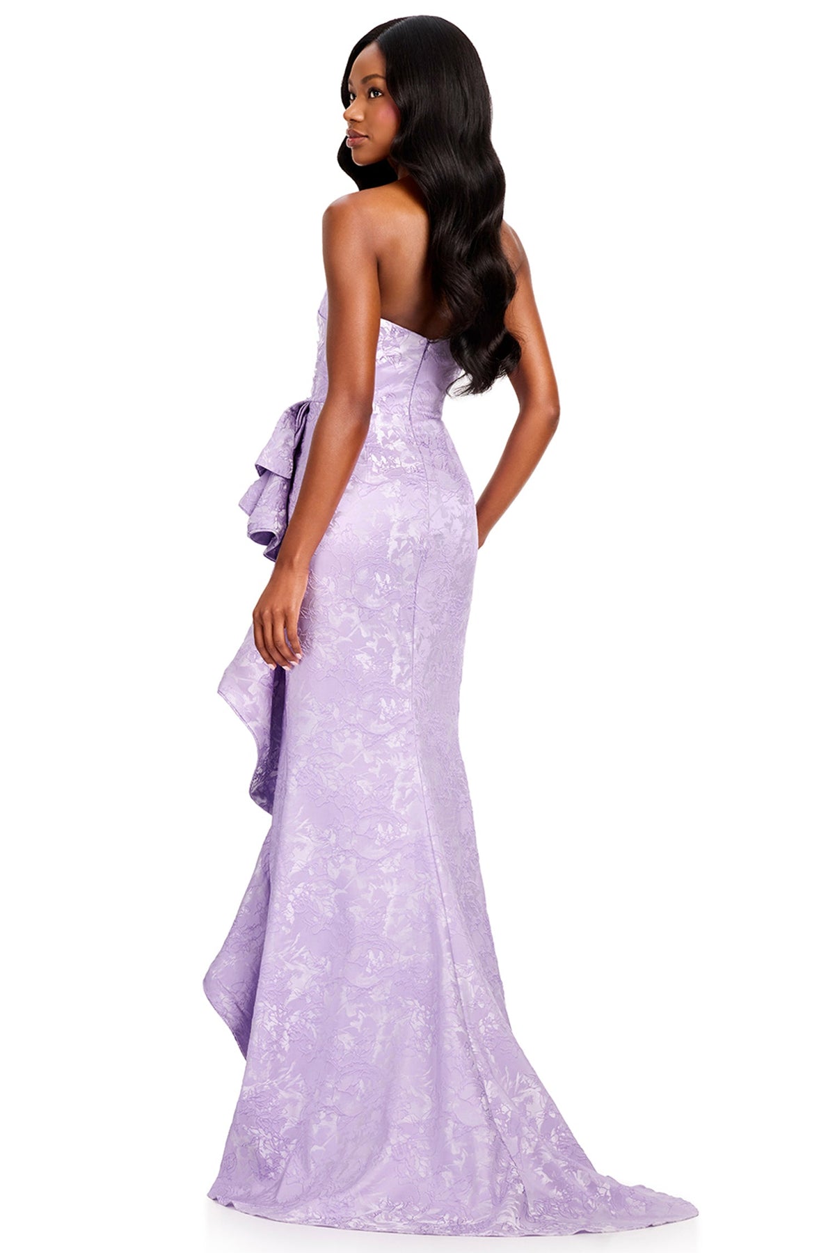 Ashley Lauren 12437 - Straight Across Floral Brocade Long Prom Gown