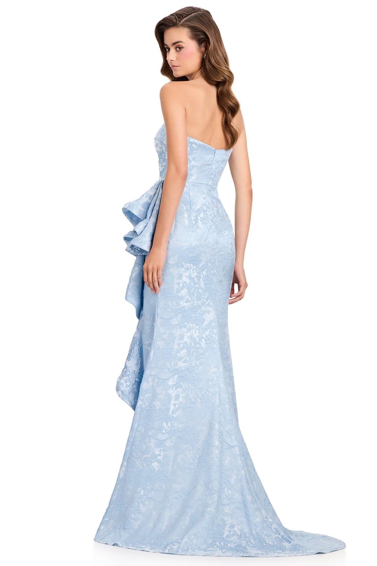 Ashley Lauren 12437 - Straight Across Floral Brocade Long Prom Gown