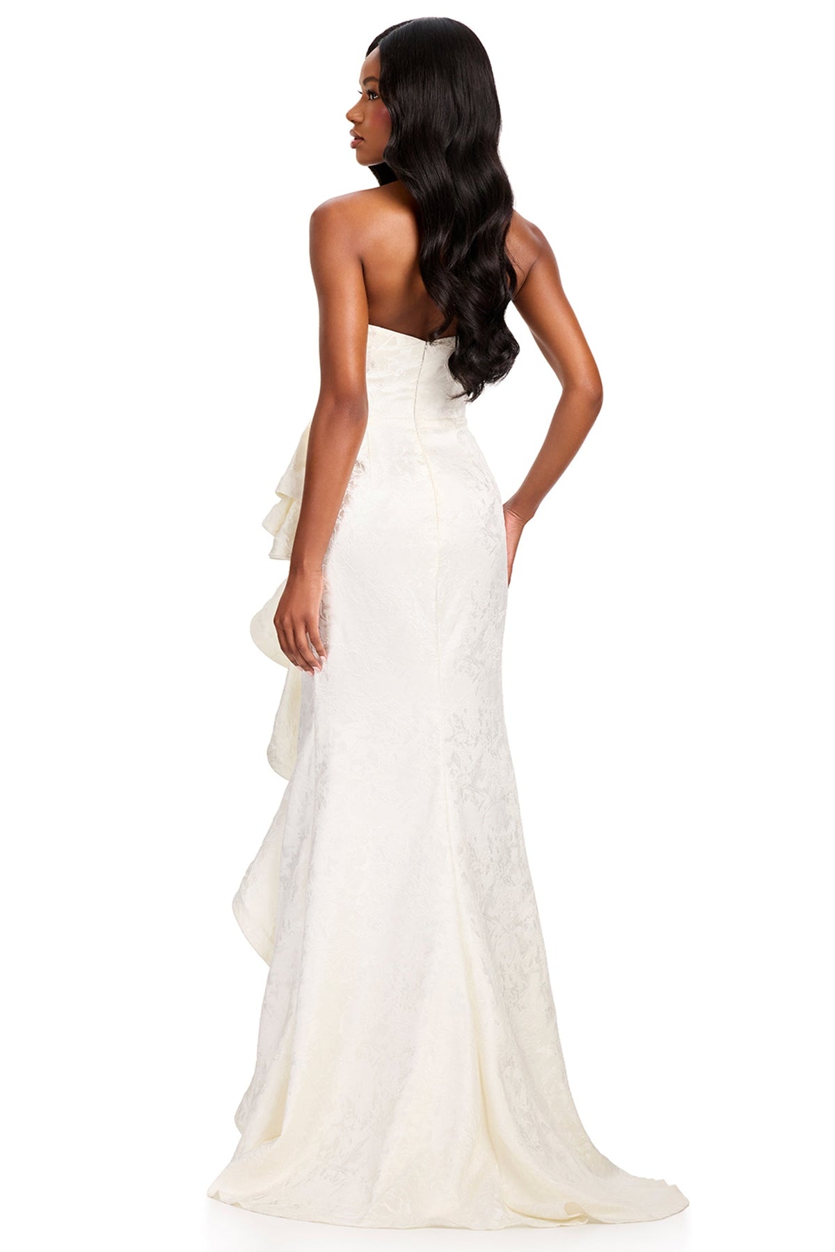 Ashley Lauren 12437 - Straight Across Floral Brocade Long Prom Gown