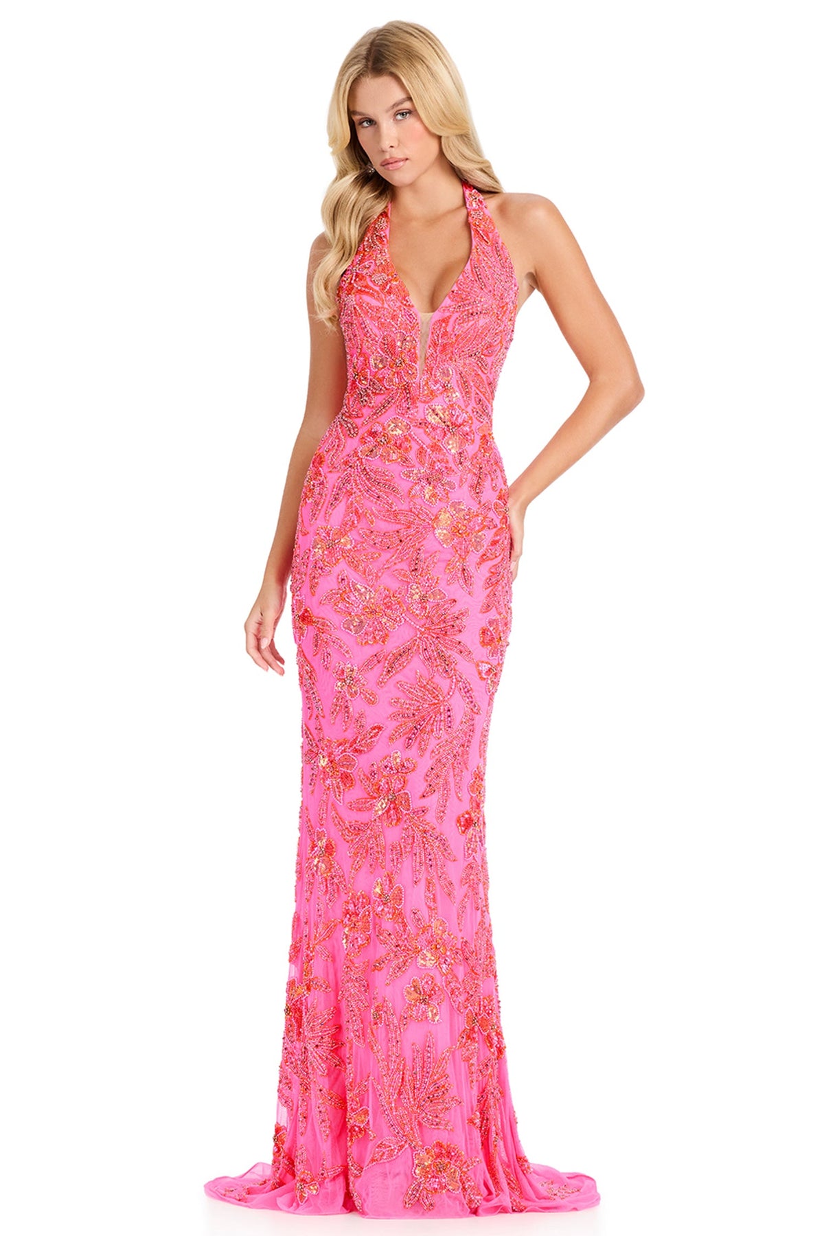 Ashley Lauren 12440 - Fully Beaded Backless Column Prom Gown