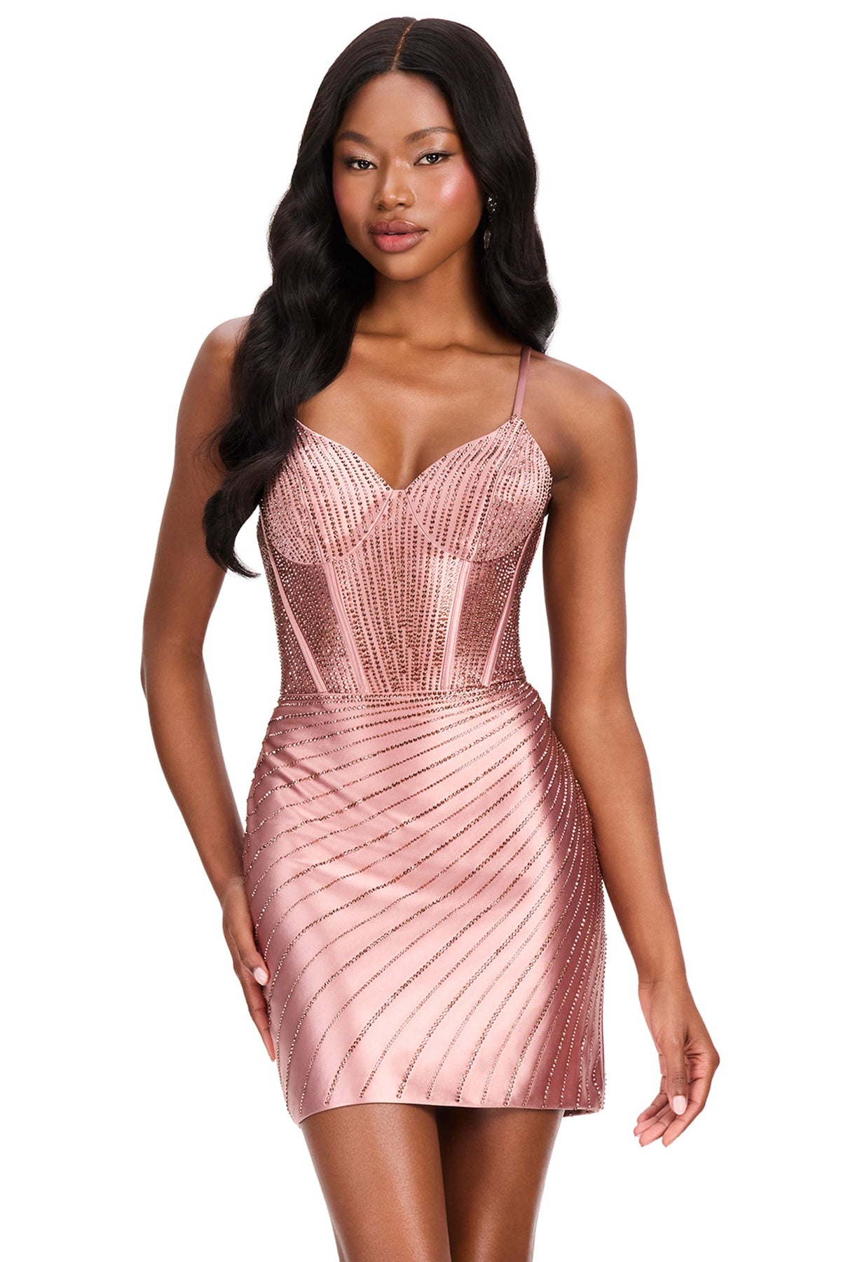 Ashley Lauren 40021 - Lace-Up Back Beaded Jersey Cocktail Dress