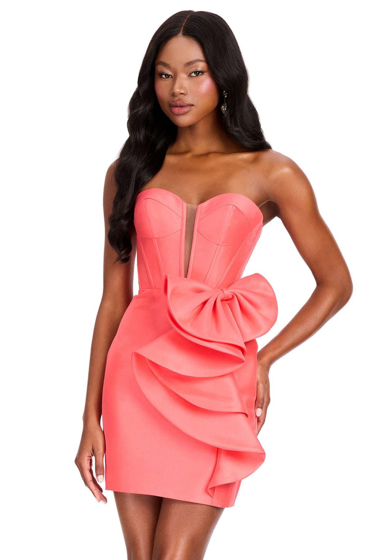 Ashley Lauren 40025 - Plunging Sweetheart Bow Detail Cocktail Dress
