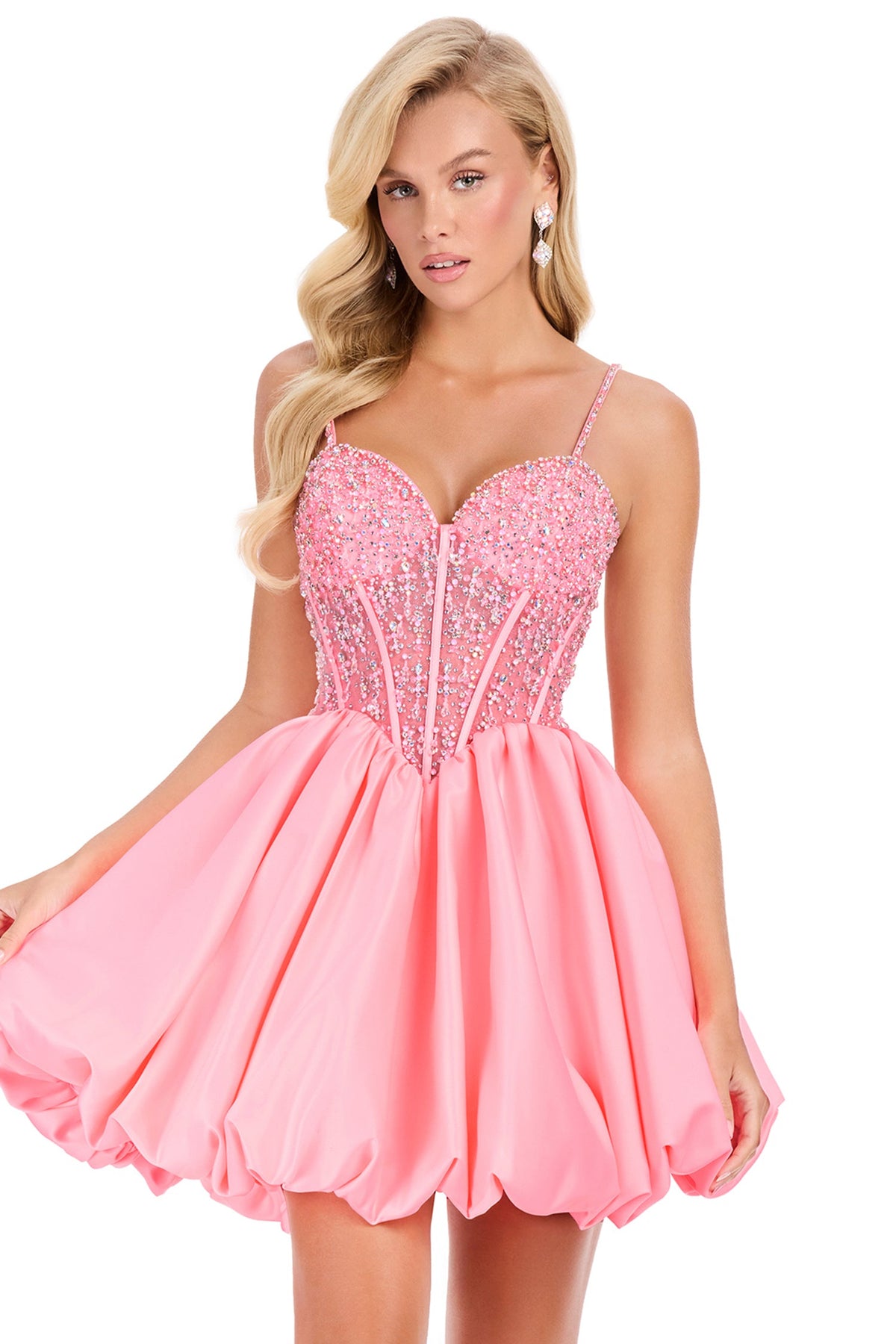 Ashley Lauren 40032 - Spaghetti Strap Beaded Corset Cocktail Dress