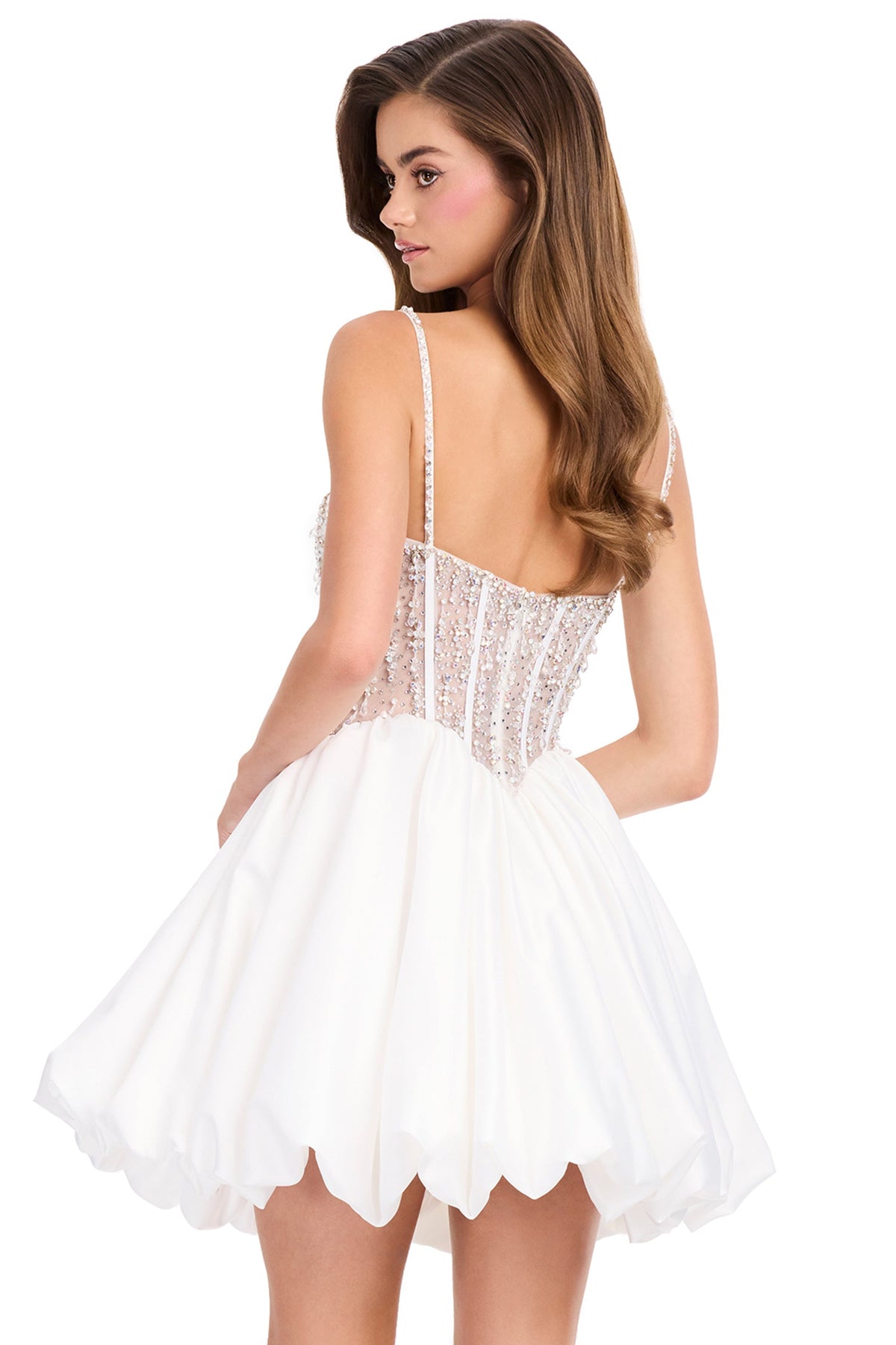 Ashley Lauren 40032 - Spaghetti Strap Beaded Corset Cocktail Dress