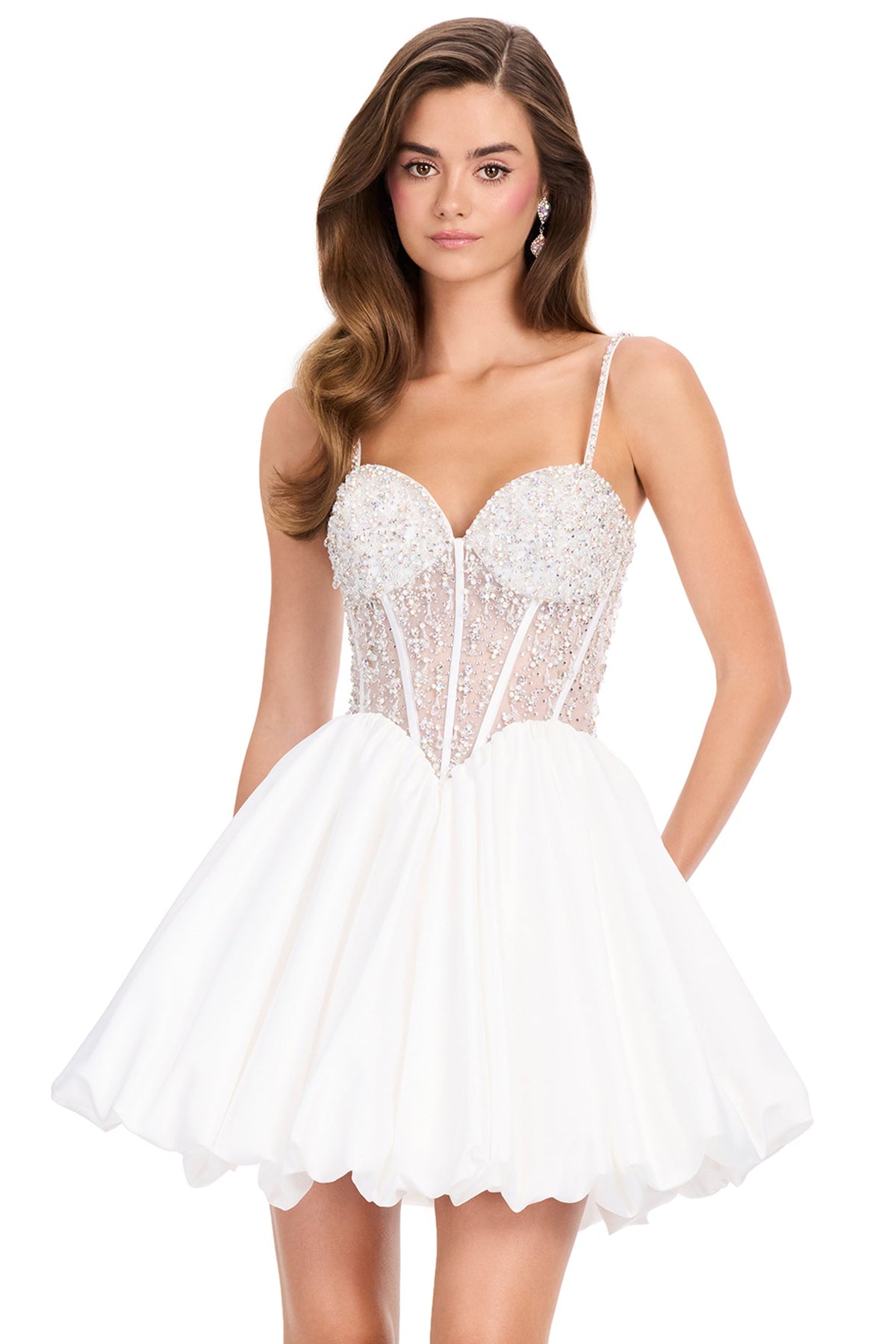 Ashley Lauren 40032 - Spaghetti Strap Beaded Corset Cocktail Dress