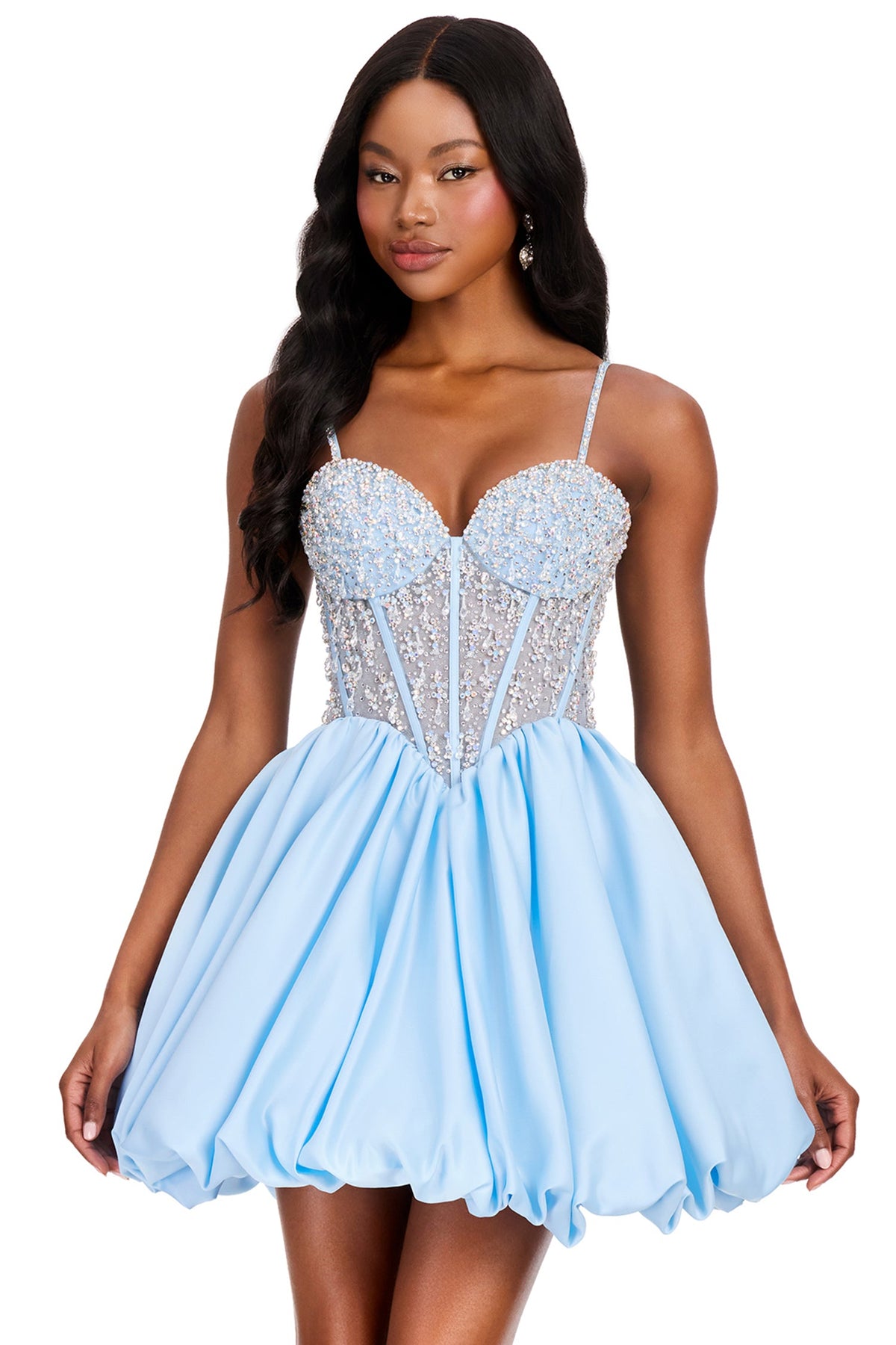 Ashley Lauren 40032 - Spaghetti Strap Beaded Corset Cocktail Dress