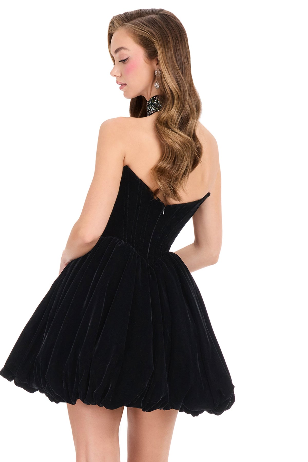 Ashley Lauren 40033 - Beaded Choker Strapless Velvet Cocktail Dress