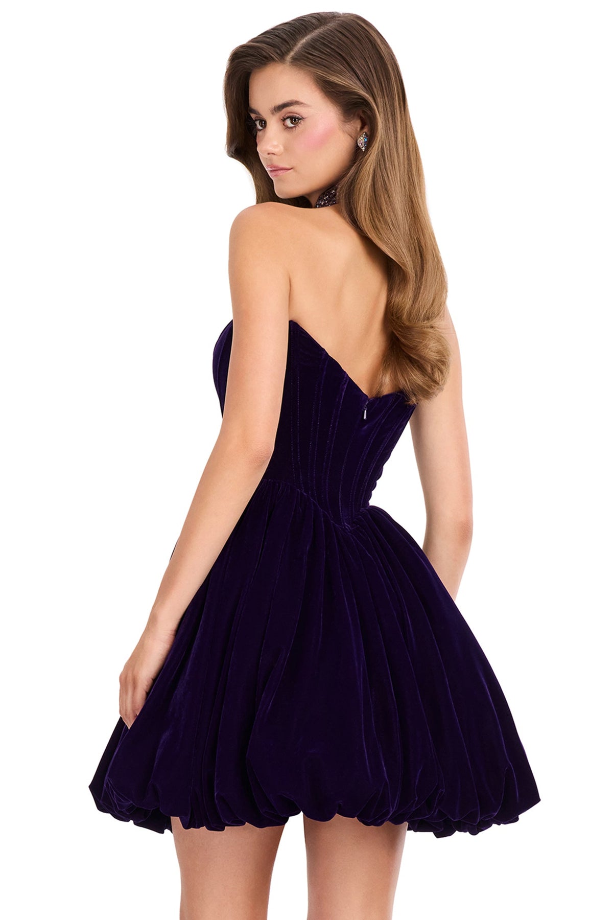 Ashley Lauren 40033 - Beaded Choker Strapless Velvet Cocktail Dress