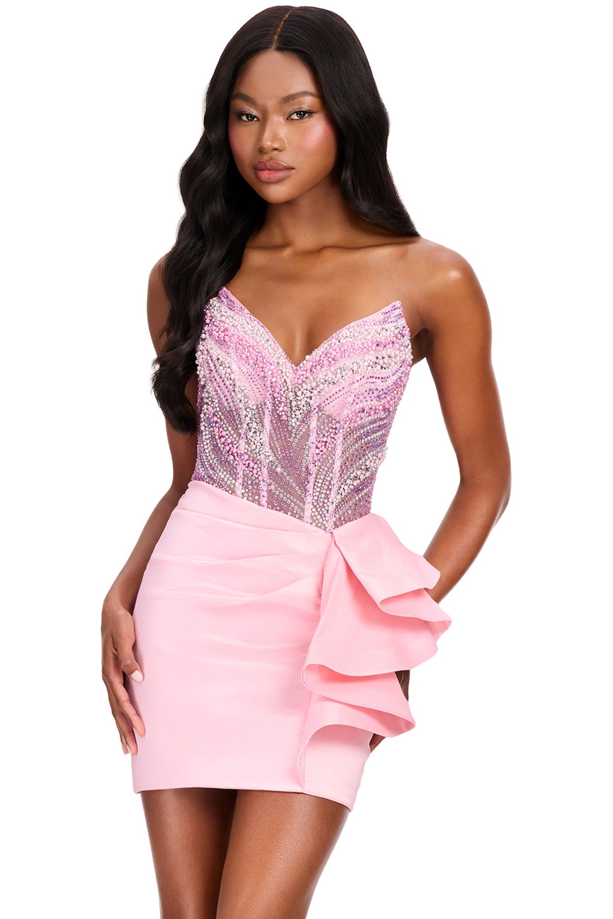 Ashley Lauren 40054 - Strapless Beaded Top Taffeta Cocktail Dress