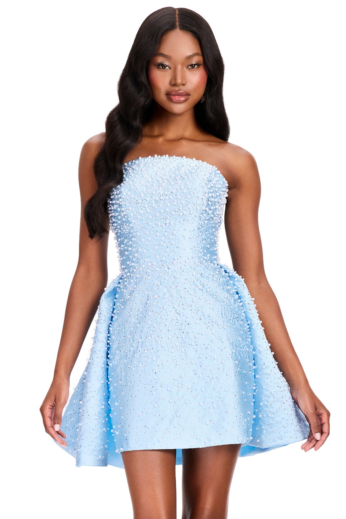 Ashley Lauren 40056 - Straight Across Pearl Ornate Cocktail Dress