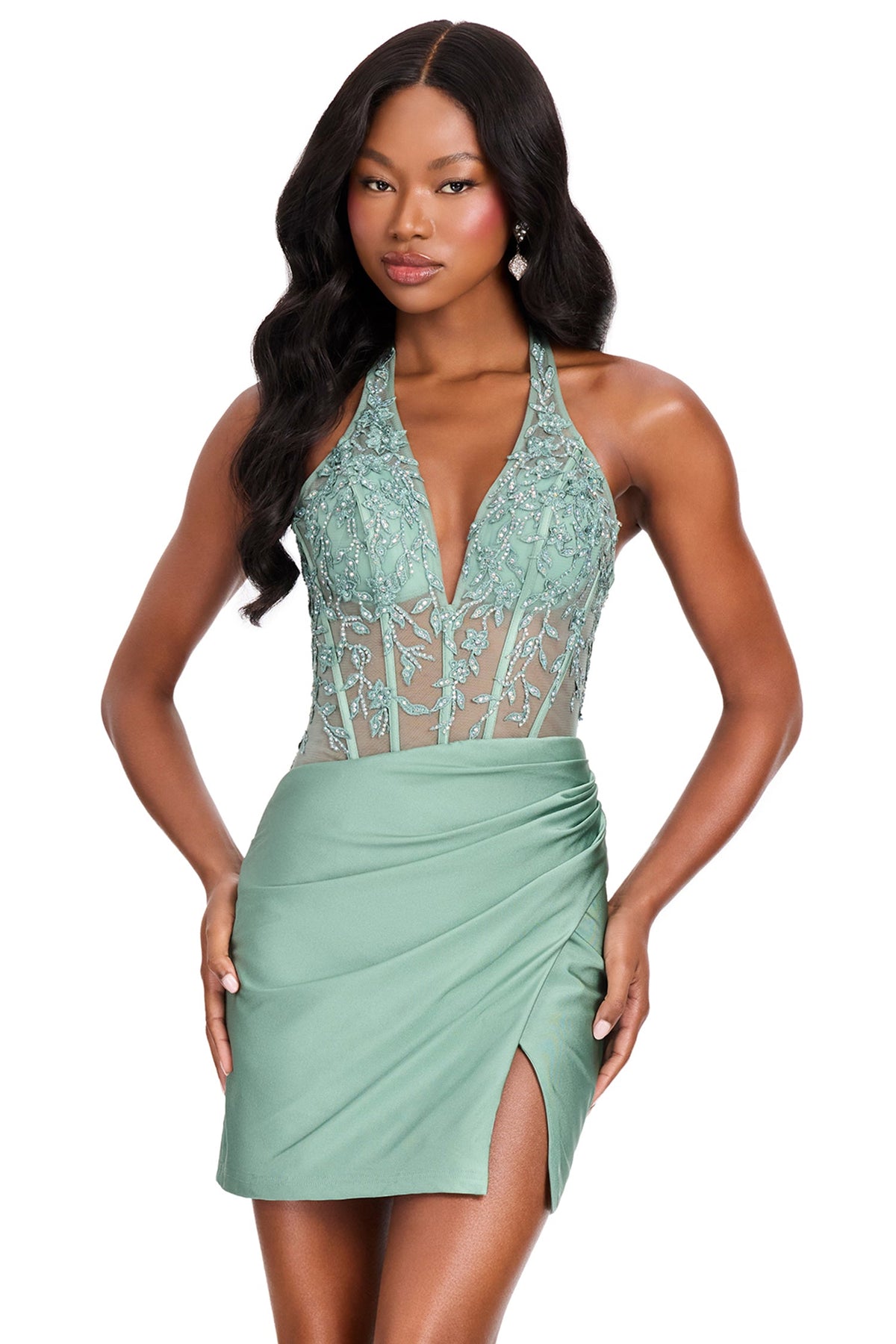Ashley Lauren 40059 - Plunging Halter Wrap Sheath Cocktail Dress