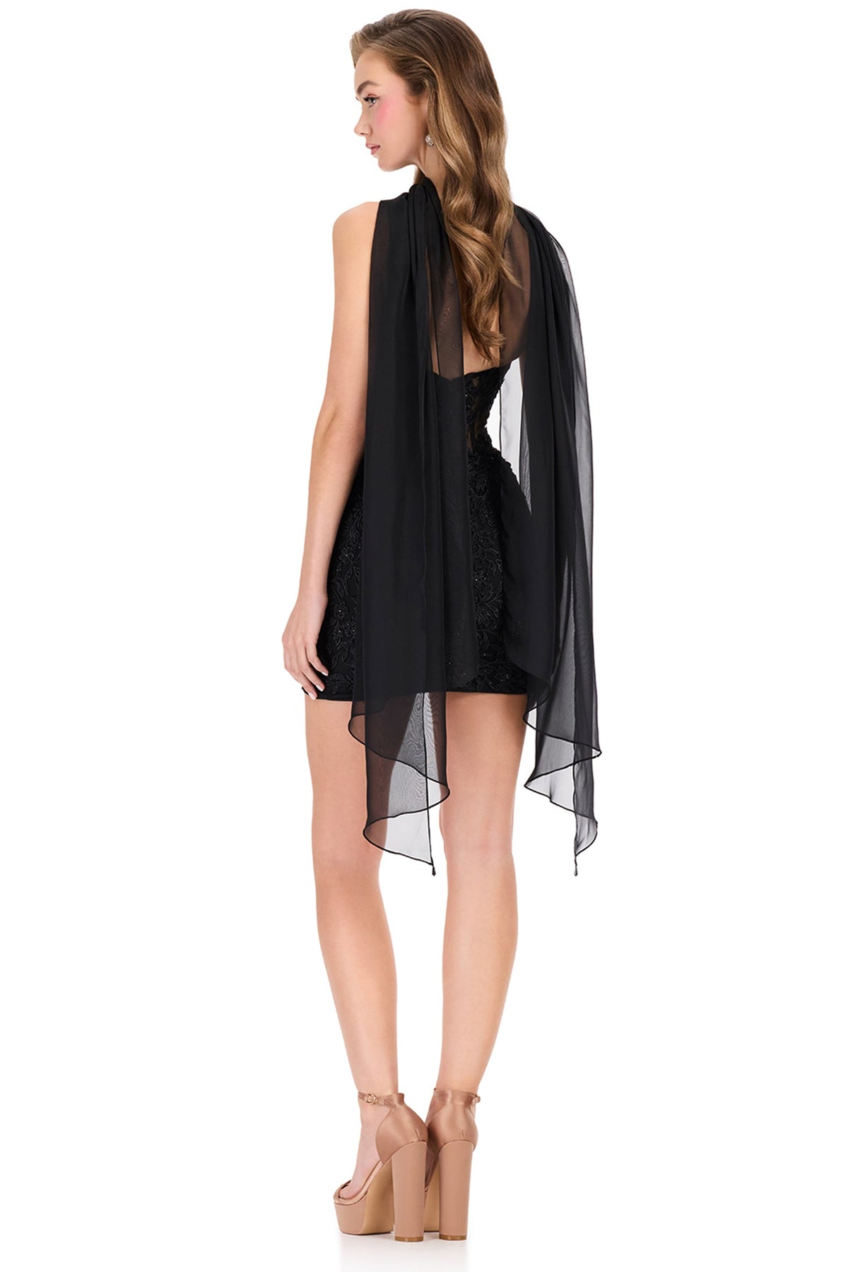 Ashley Lauren 40060 - Lace Applique Sweetheart Cocktail Dress with Scarf
