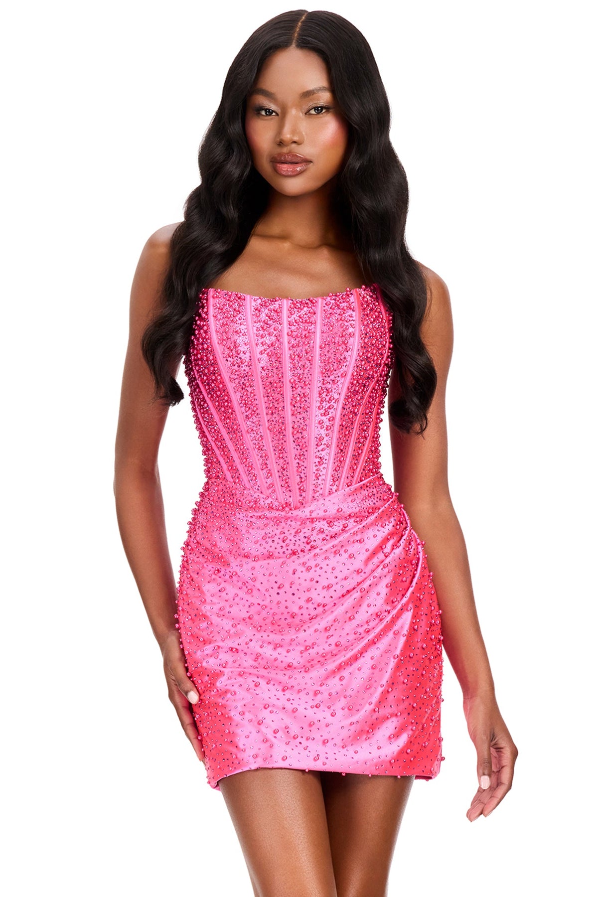 Ashley Lauren 40063 - Straight Neckline Pearl Covered Cocktail Dress