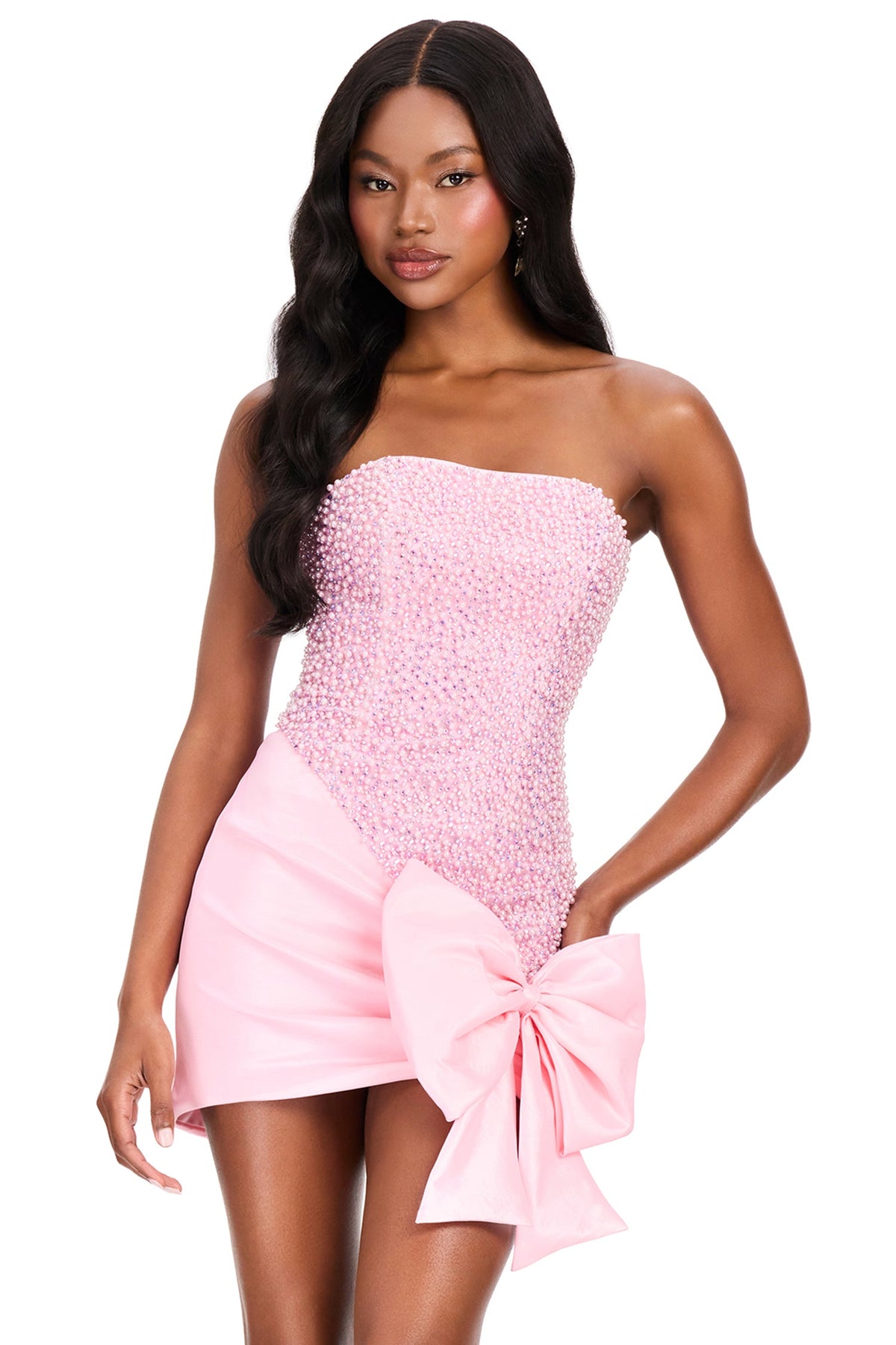 Ashley Lauren 40064 - Strapless Pearl Ornate Taffeta Cocktail Dress