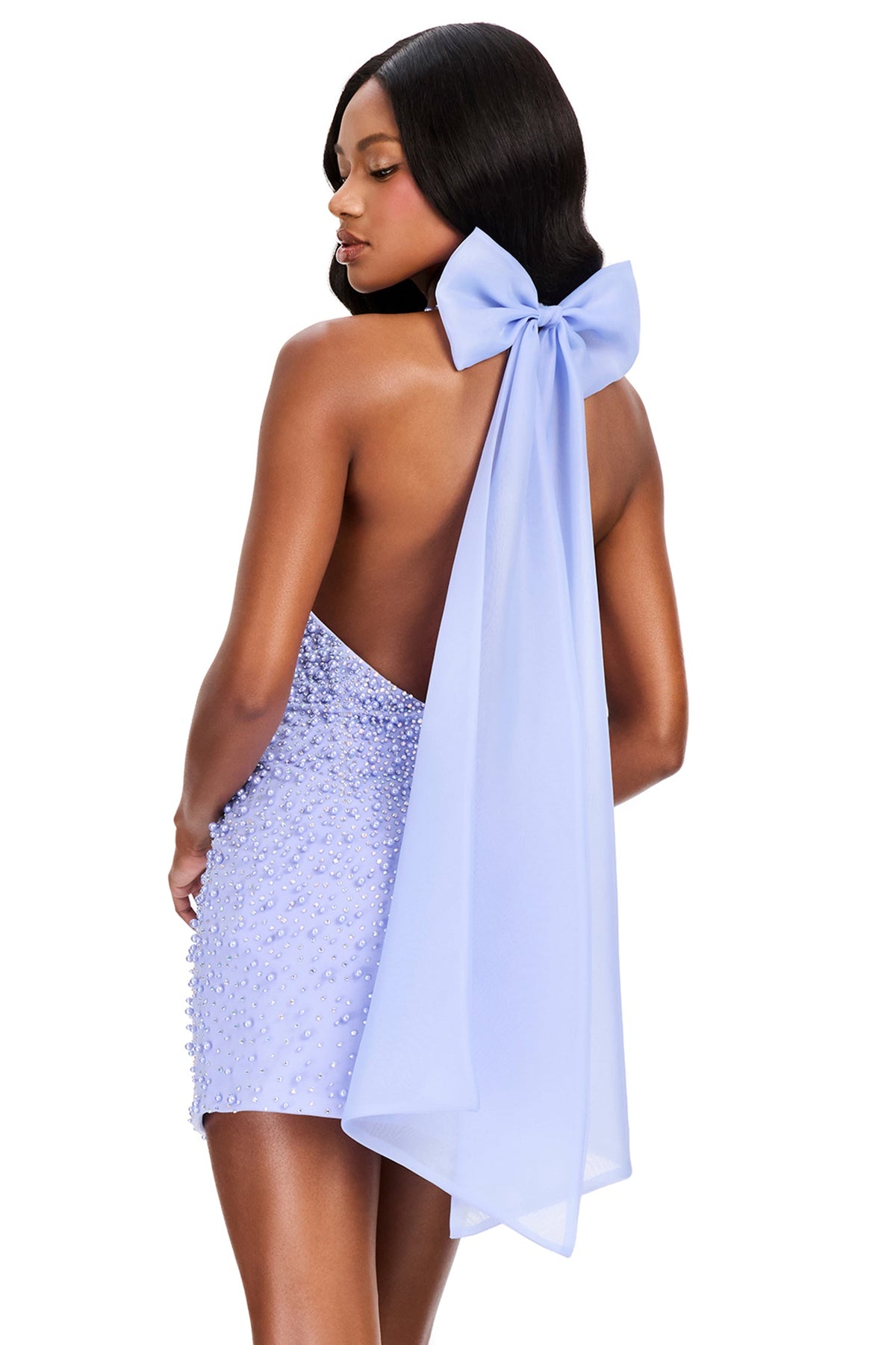 Ashley Lauren 40065 - Chiffon Bow Back Pearl Embellished Cocktail Dress