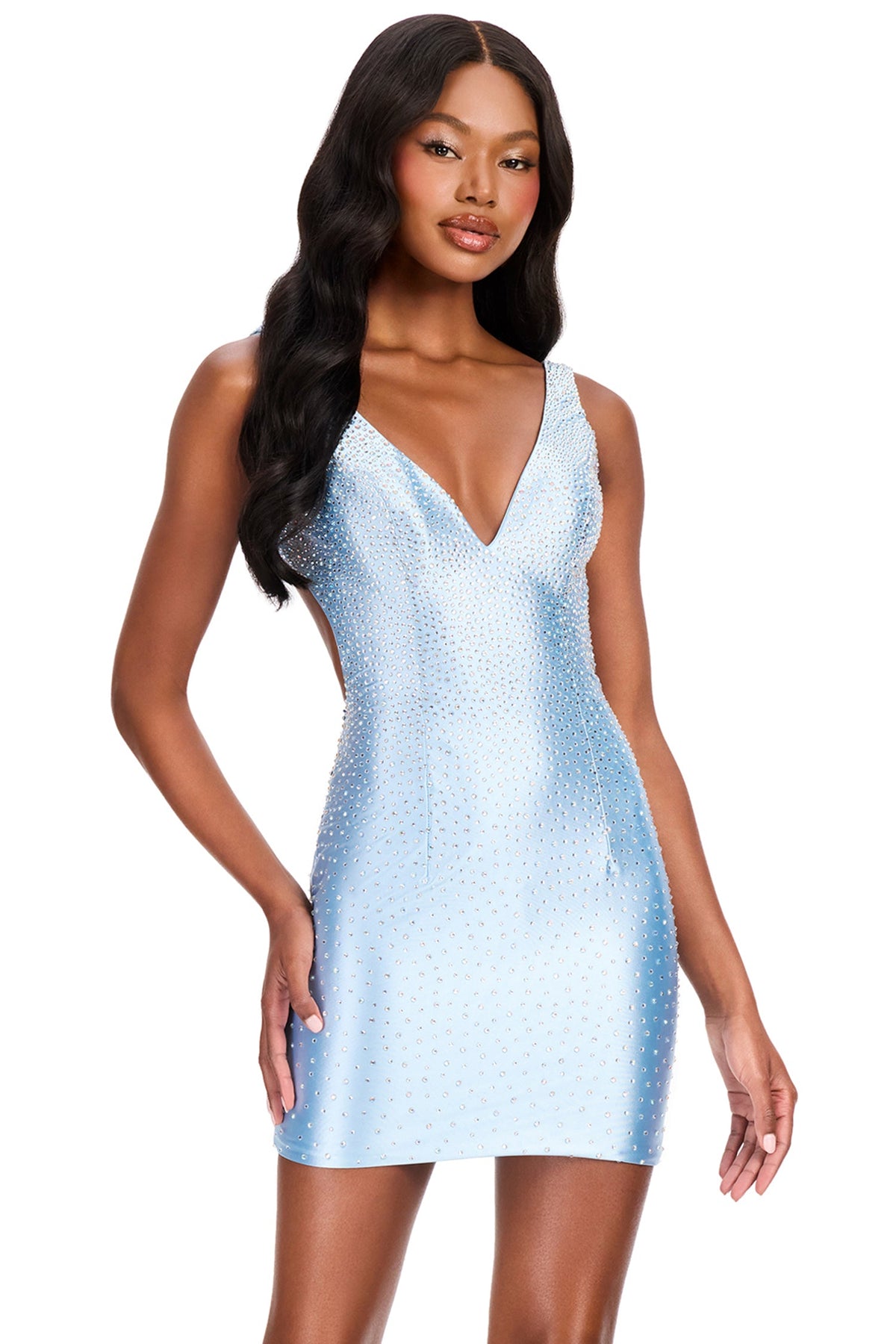 Ashley Lauren 40070 - Wide Strap Beaded Jersey Cocktail Dress